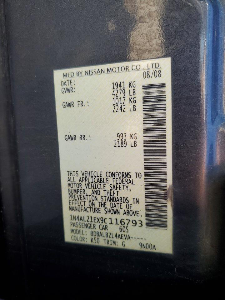 2009 Nissan Altima 2.5 Charcoal vin: 1N4AL21EX9C116793