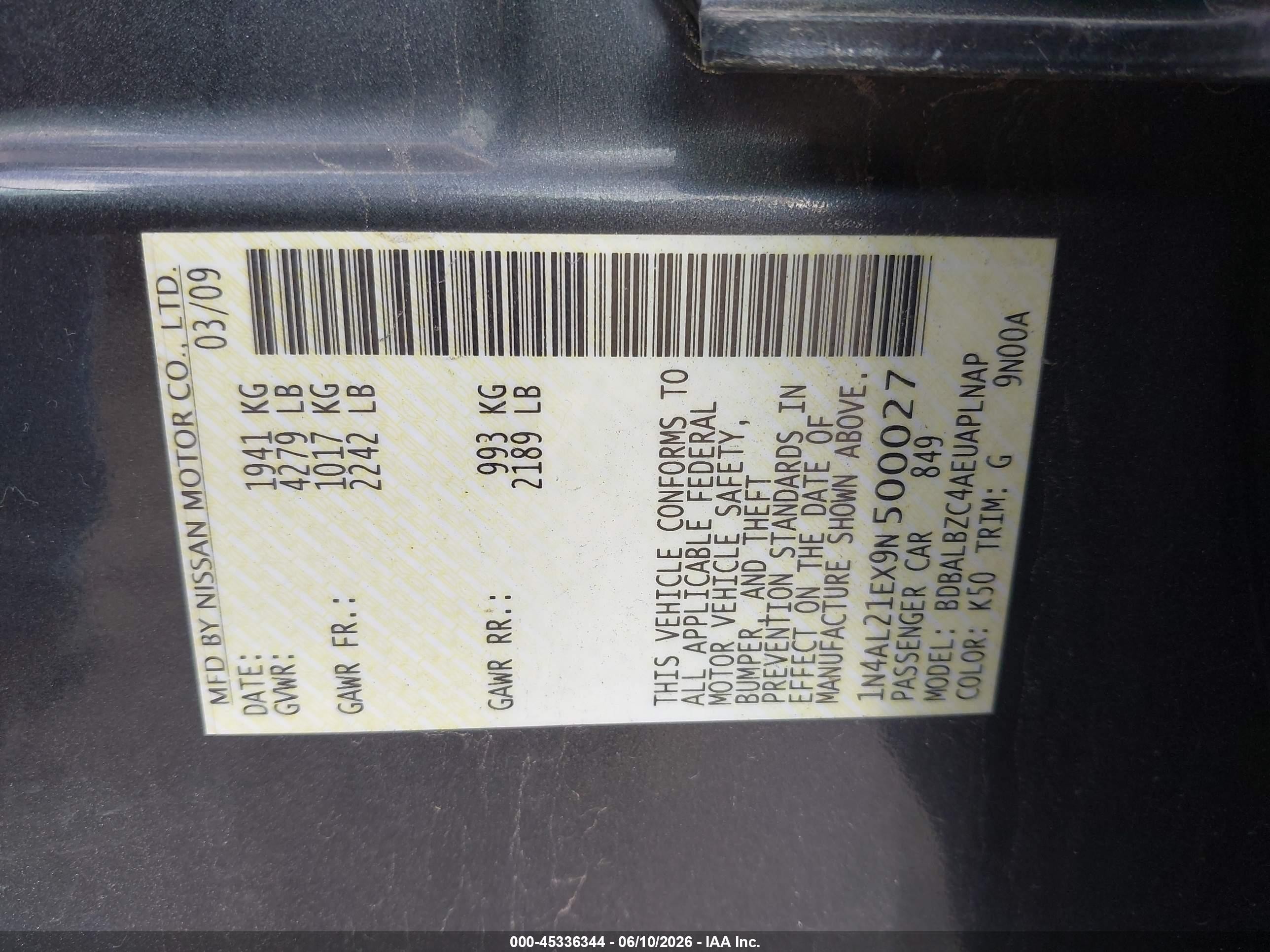 2009 Nissan Altima 2.5 S Gray vin: 1N4AL21EX9N500027