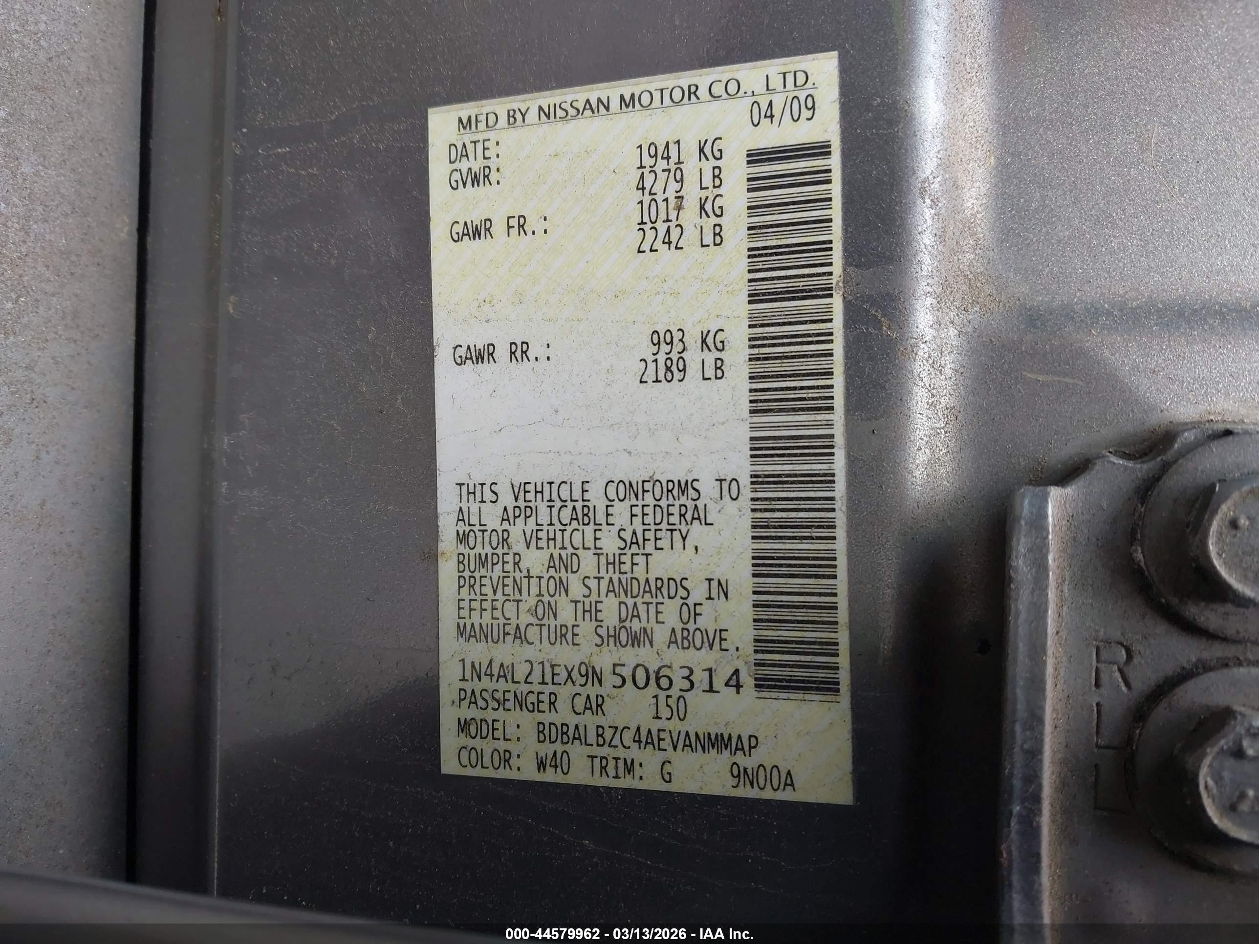 2009 Nissan Altima 2.5 S Gray vin: 1N4AL21EX9N506314