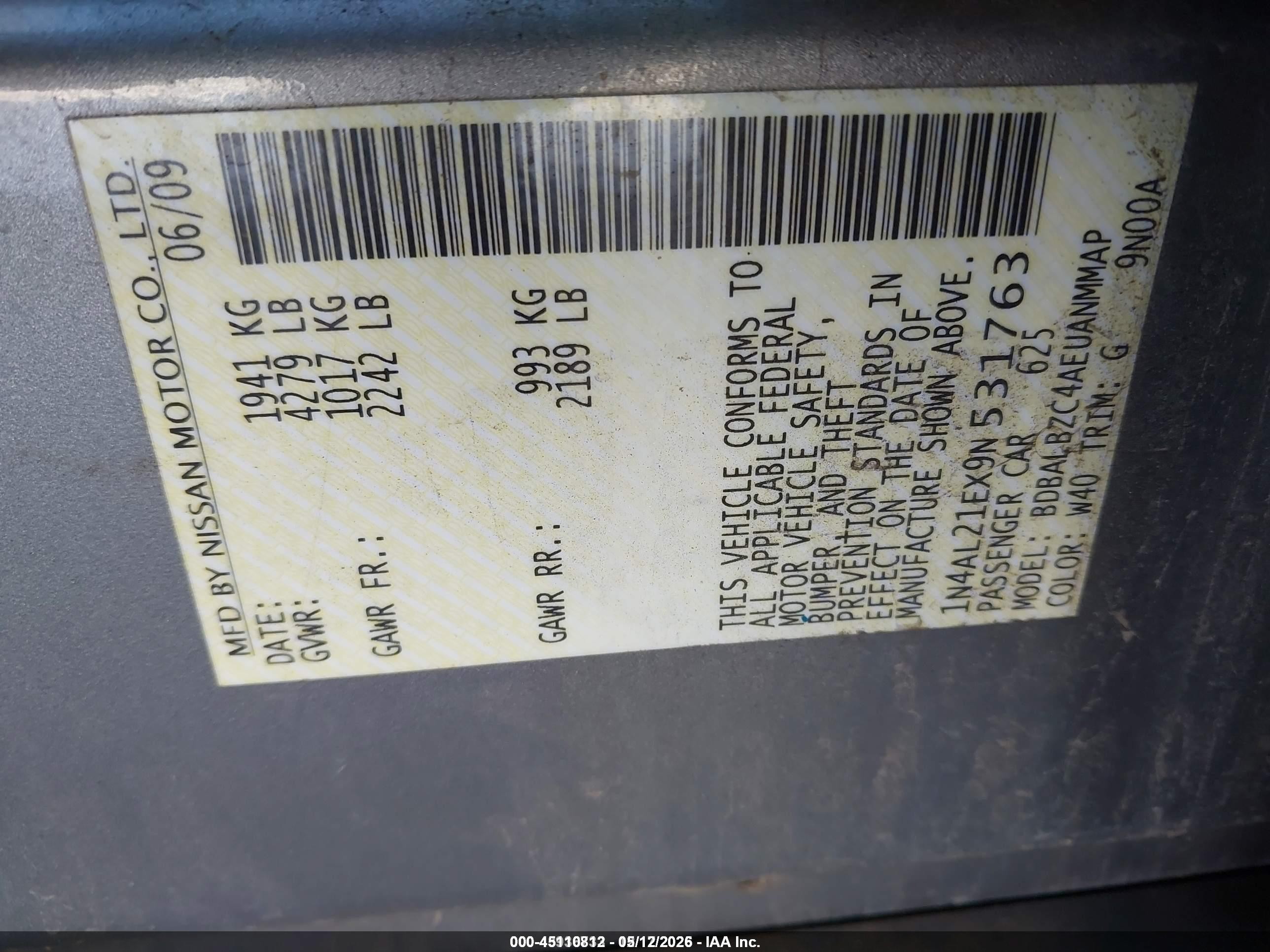 2009 Nissan Altima 2.5 S Gray vin: 1N4AL21EX9N531763