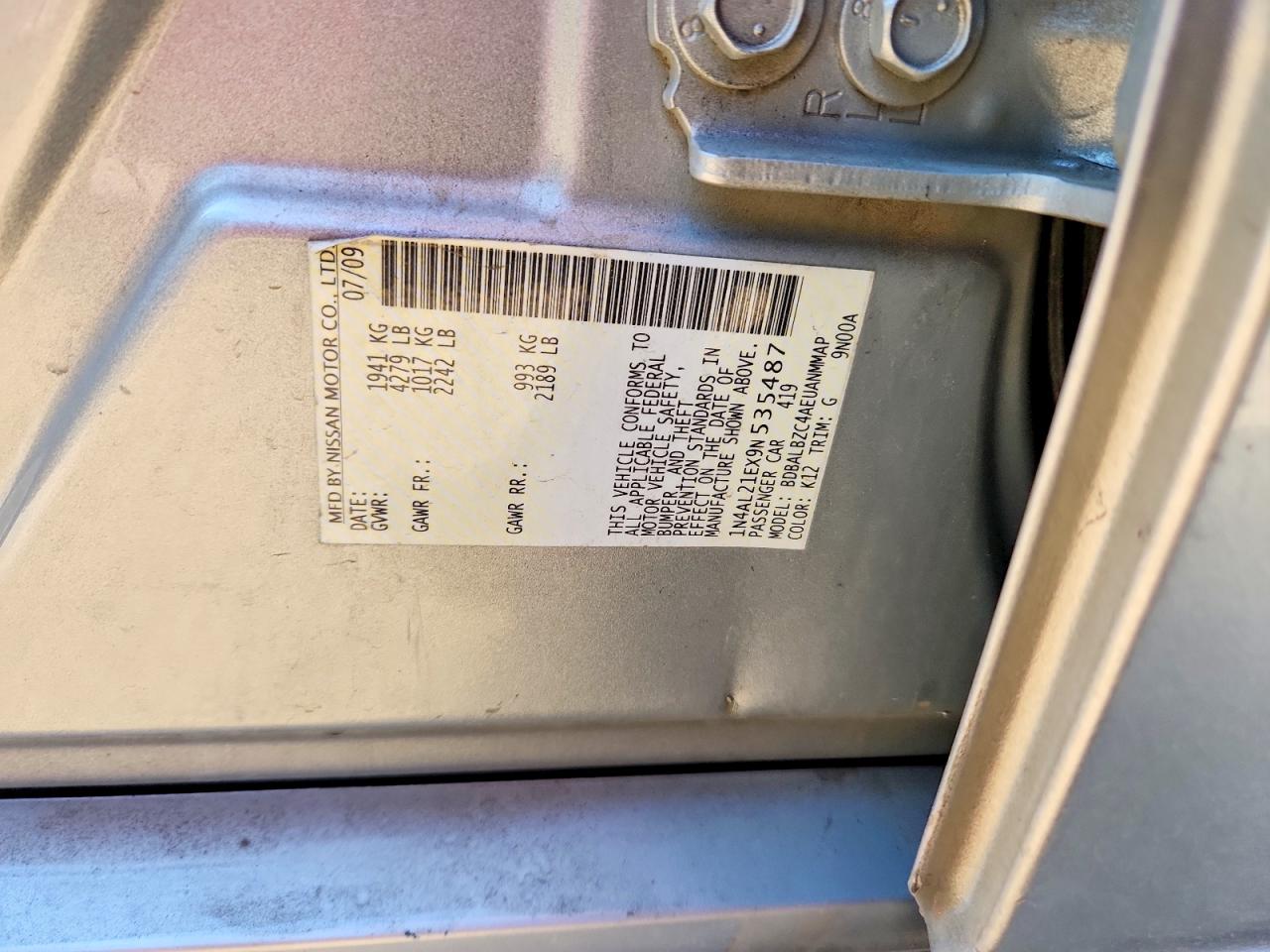 2009 Nissan Altima 2.5 Silver vin: 1N4AL21EX9N535487