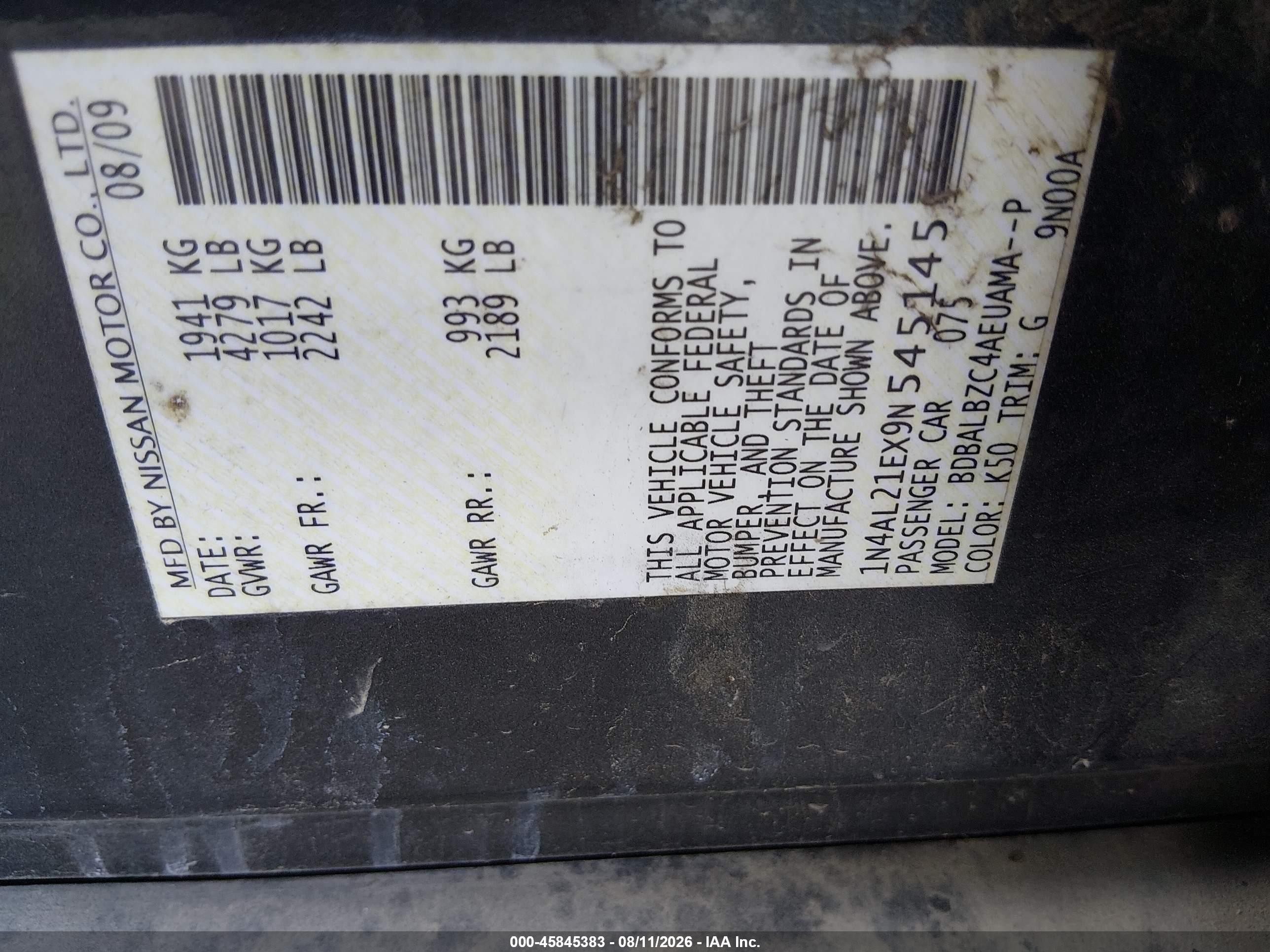 2009 Nissan Altima 2.5 S Gray vin: 1N4AL21EX9N545145