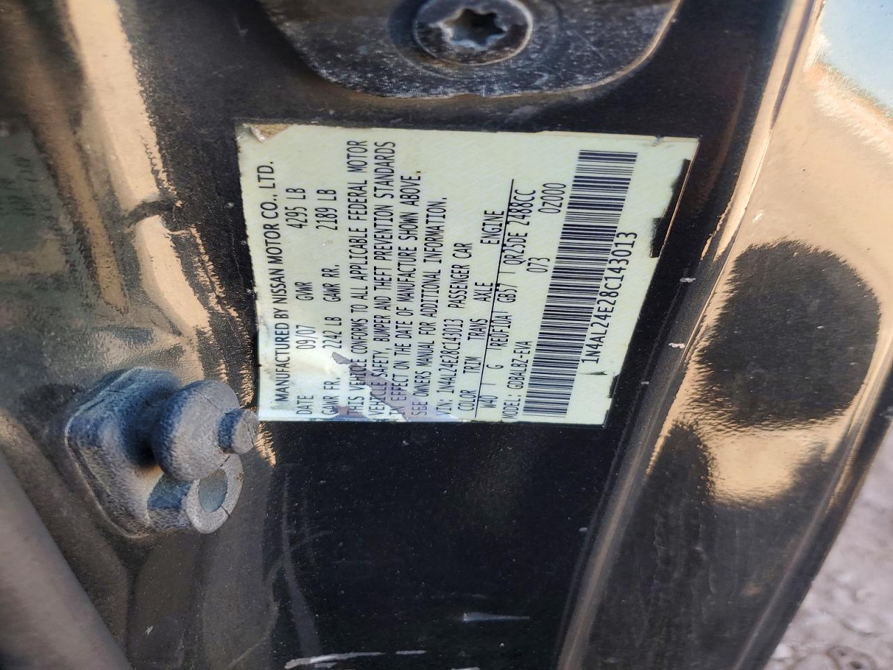 2008 Nissan Altima 2.5 S Black vin: 1N4AL24E28C143013