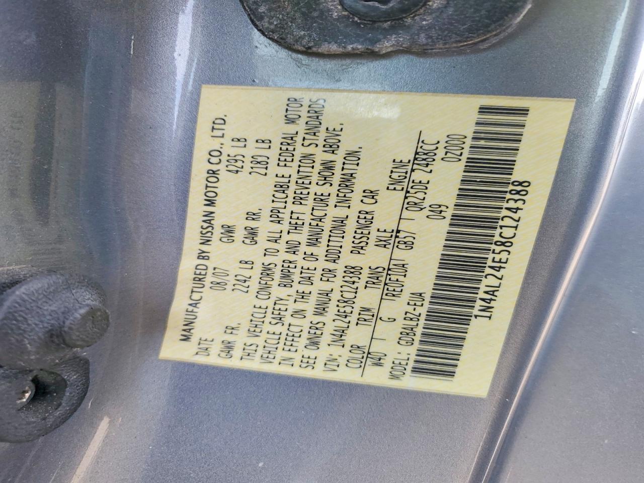2008 Nissan Altima 2.5s Gray vin: 1N4AL24E58C124388