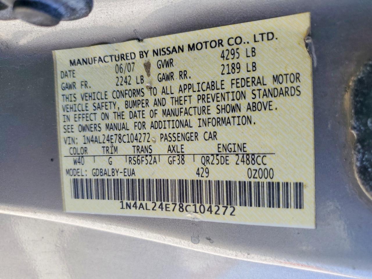 2008 Nissan Altima 2.5s Silver vin: 1N4AL24E78C104272