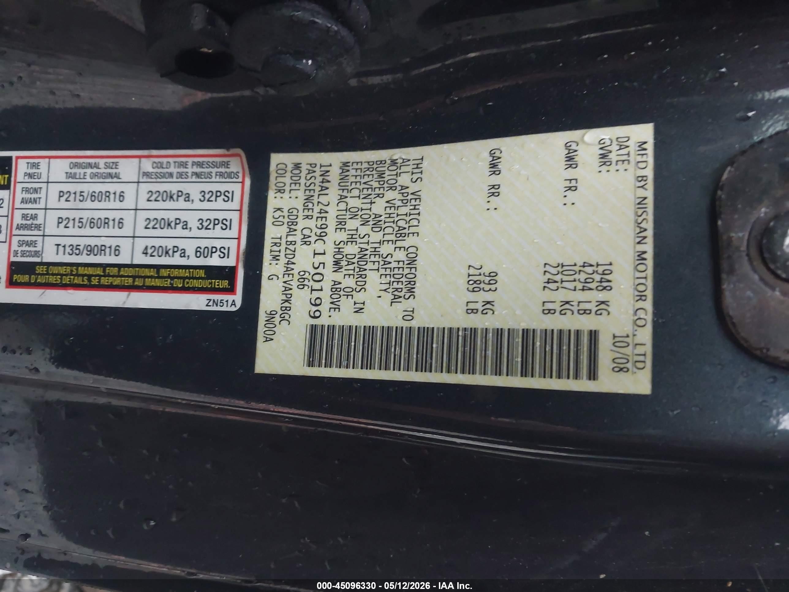 2009 Nissan Altima 2.5 S Black vin: 1N4AL24E99C150199