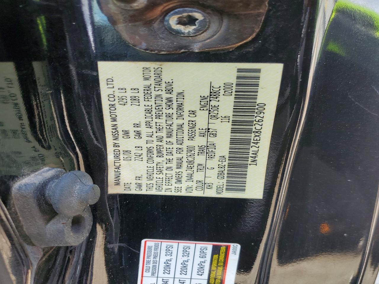 2008 Nissan Altima 2.5s Черный vin: 1N4AL24EX8C262900