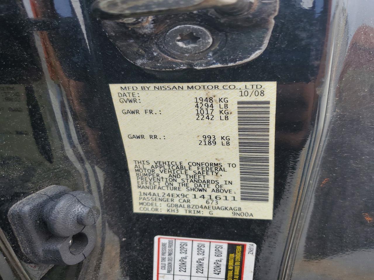 2009 Nissan Altima 2.5s Black vin: 1N4AL24EX9C141611