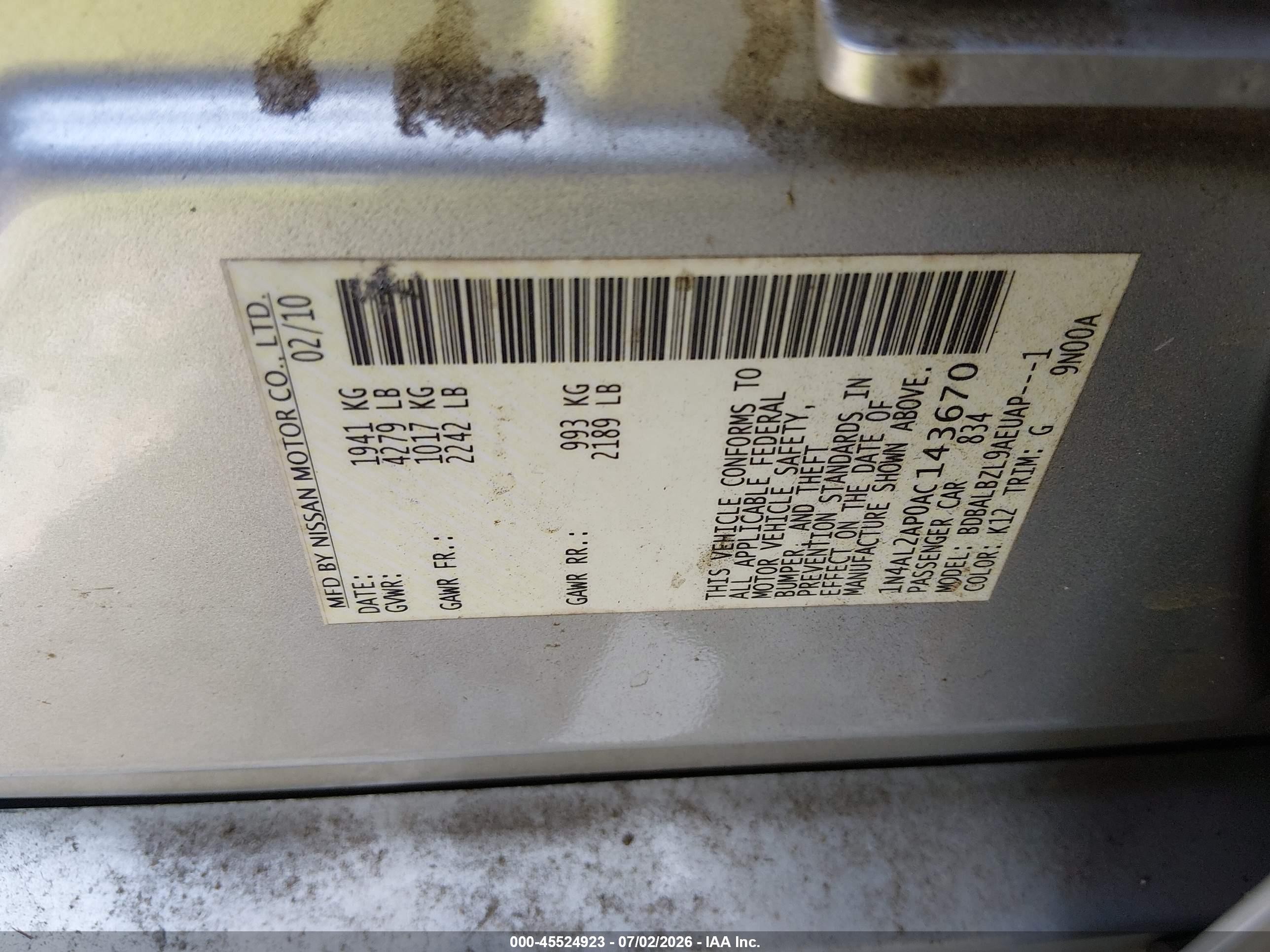 2010 Nissan Altima 2.5 S Gray vin: 1N4AL2AP0AC143670