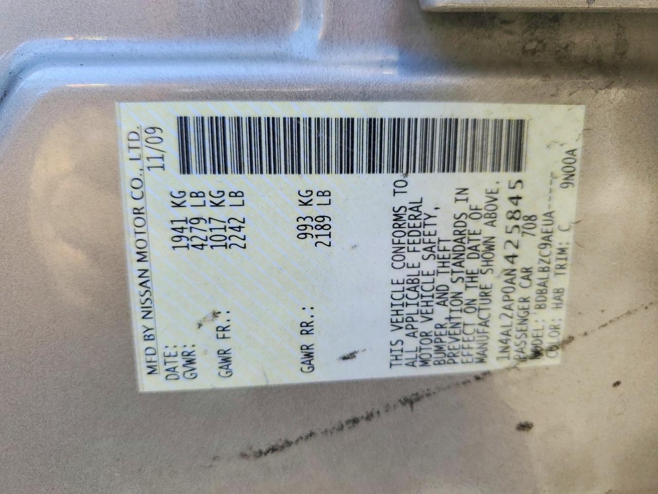 2010 Nissan Altima 2.5 Beige vin: 1N4AL2AP0AN425845