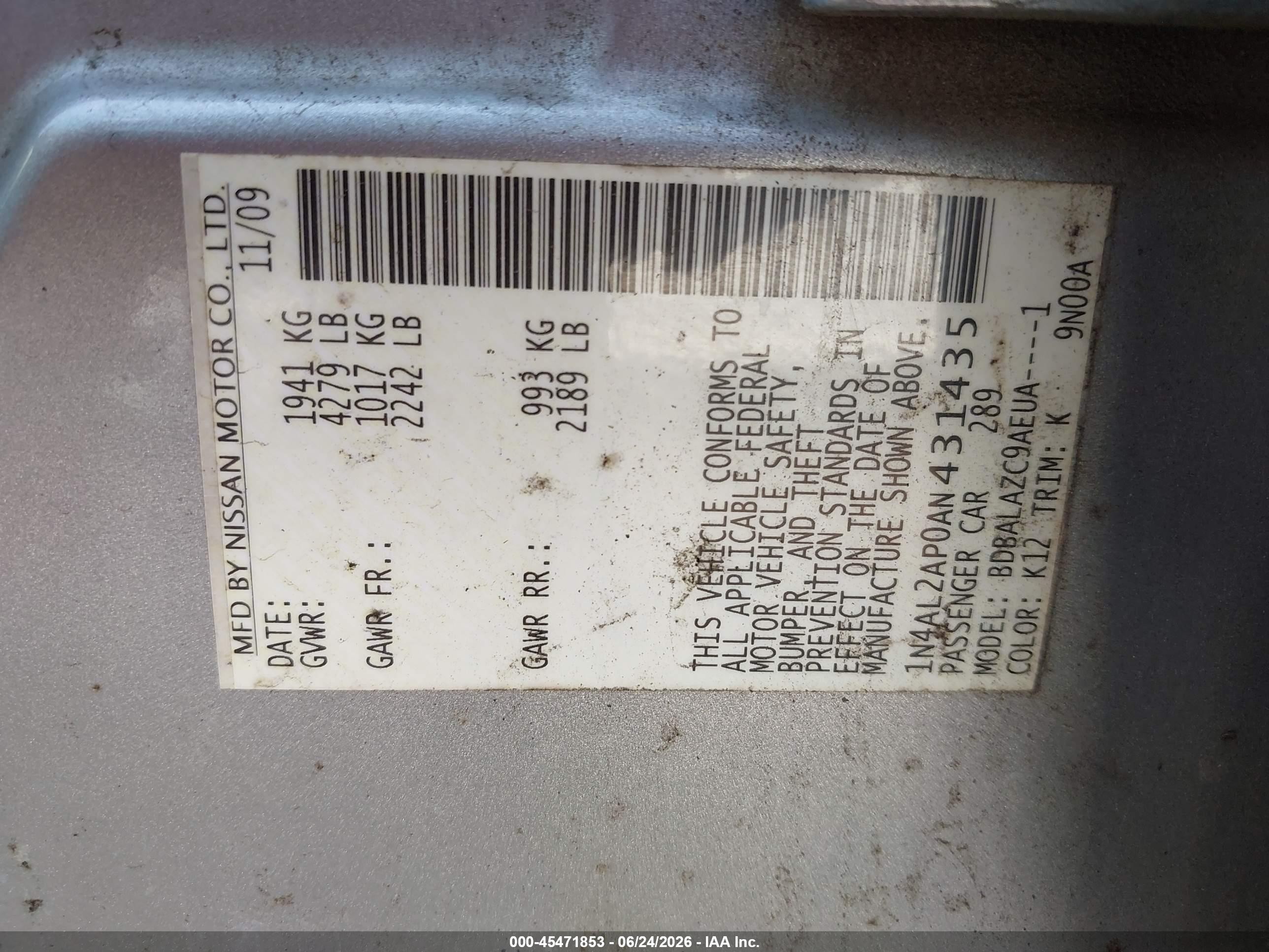 2010 Nissan Altima 2.5 Silver vin: 1N4AL2AP0AN431435