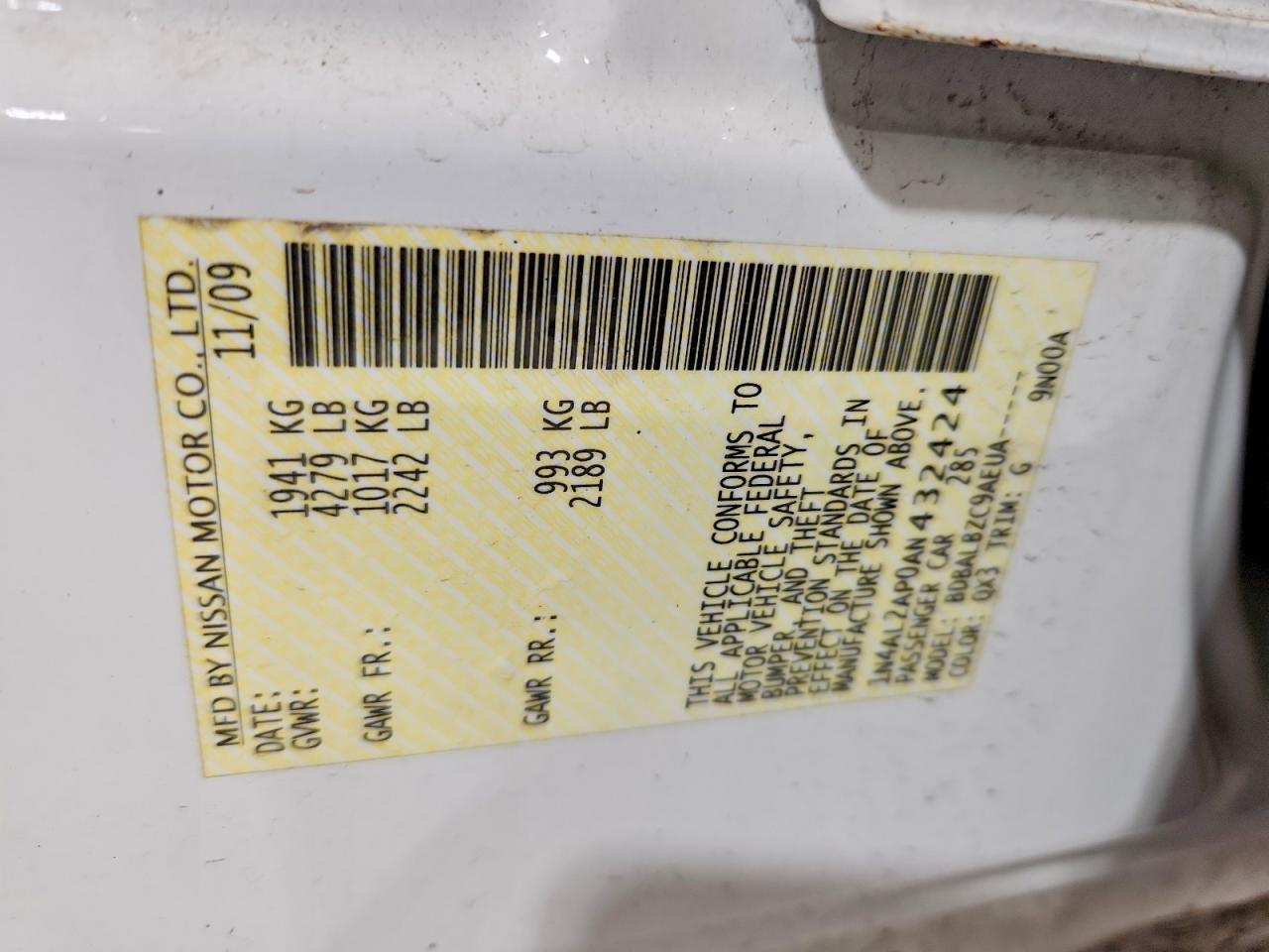 2010 Nissan Altima 2.5 White vin: 1N4AL2AP0AN432424