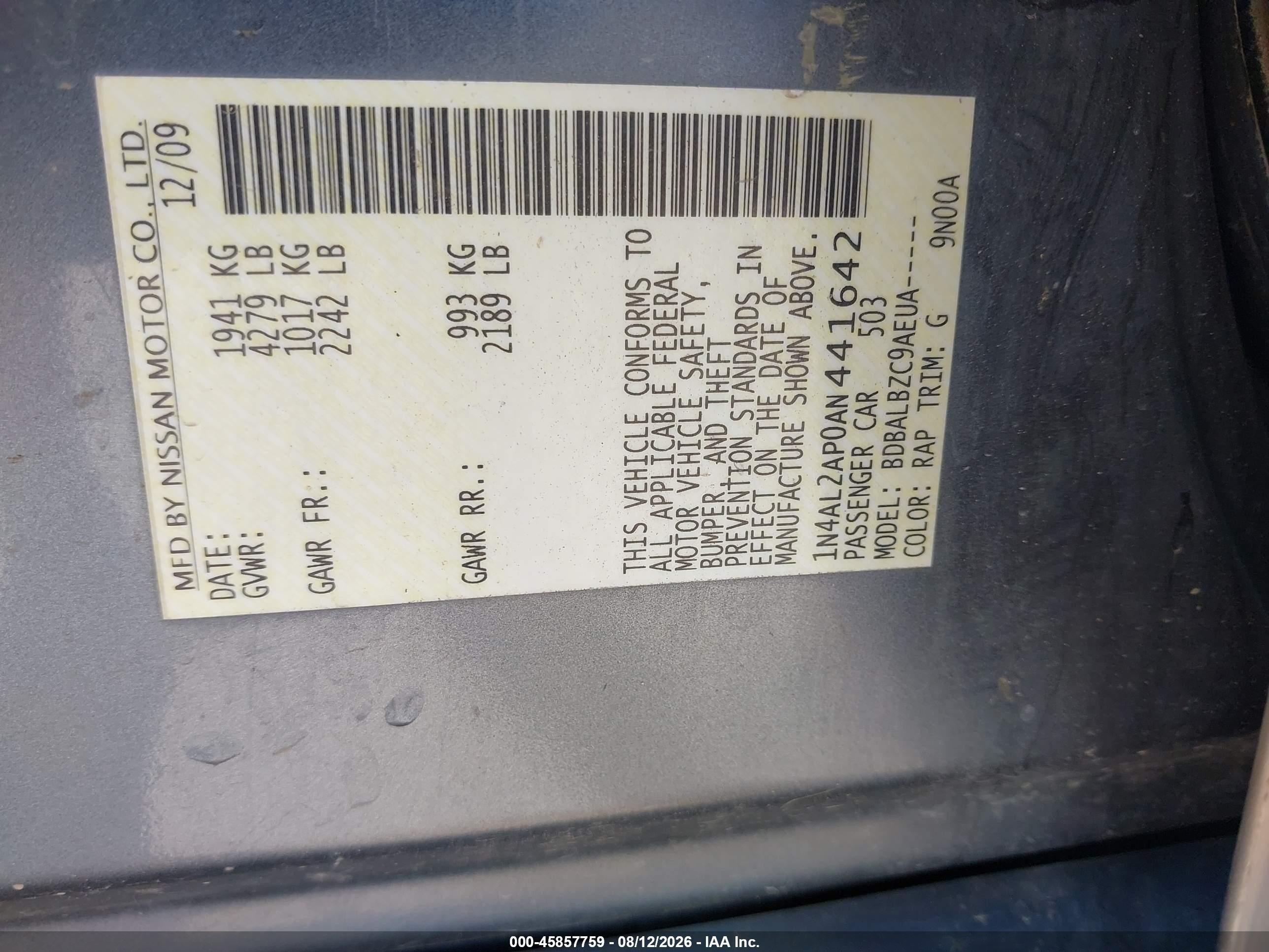 2010 Nissan Altima 2.5 S Silver vin: 1N4AL2AP0AN441642