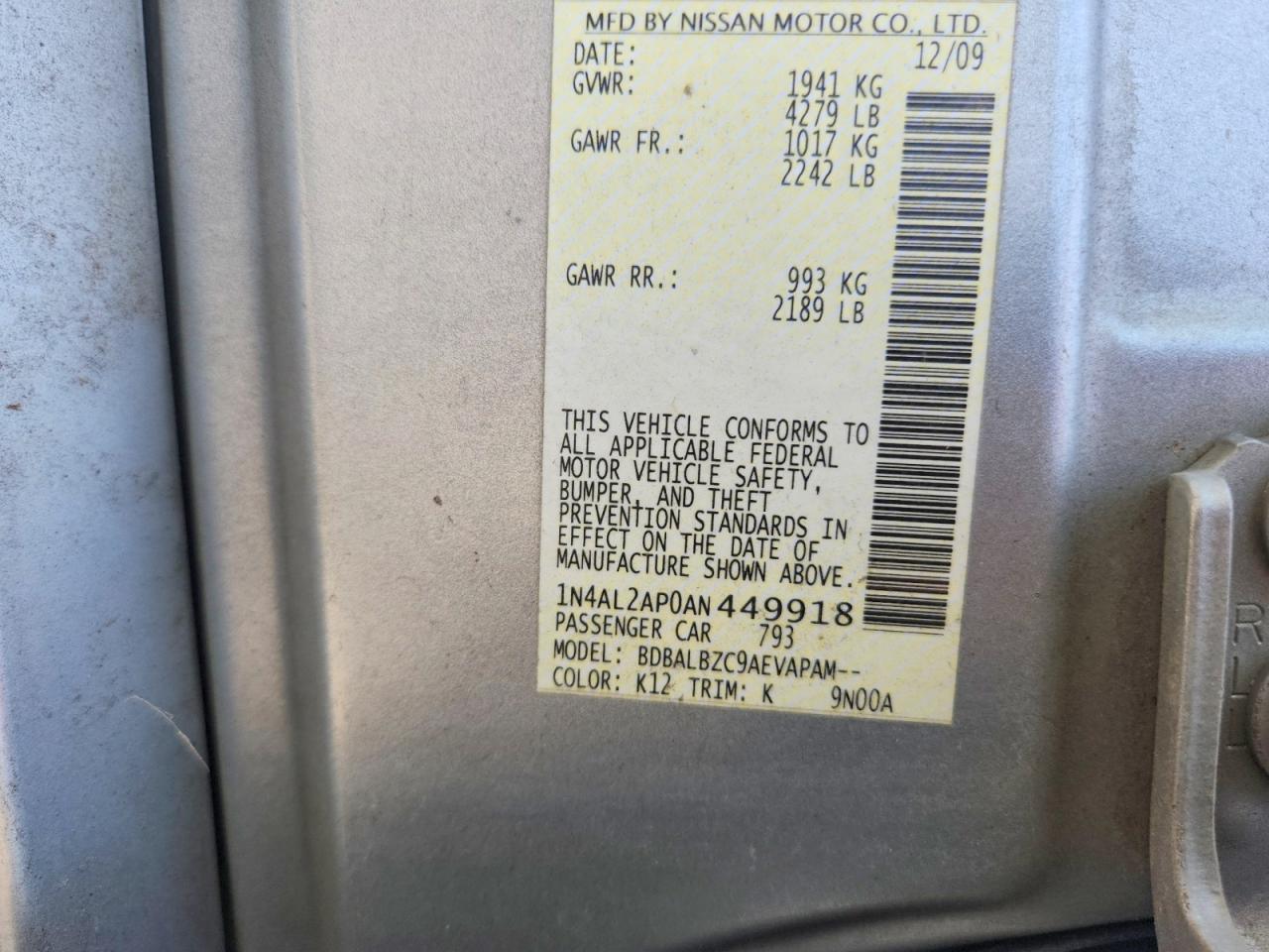 2010 Nissan Altima 2.5 Silver vin: 1N4AL2AP0AN449918