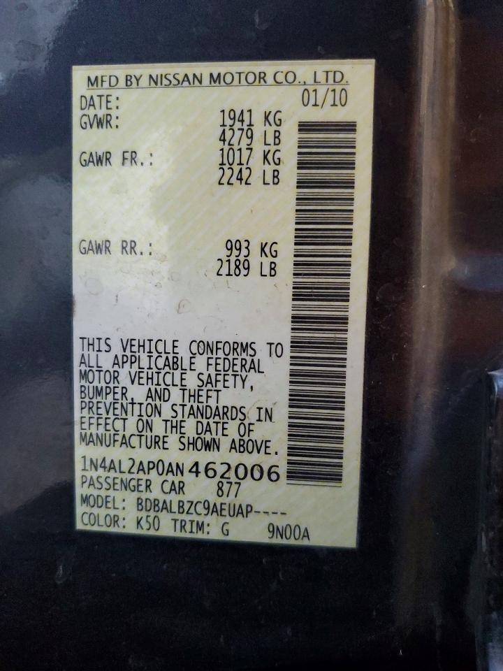 2010 Nissan Altima 2.5 Gray vin: 1N4AL2AP0AN462006