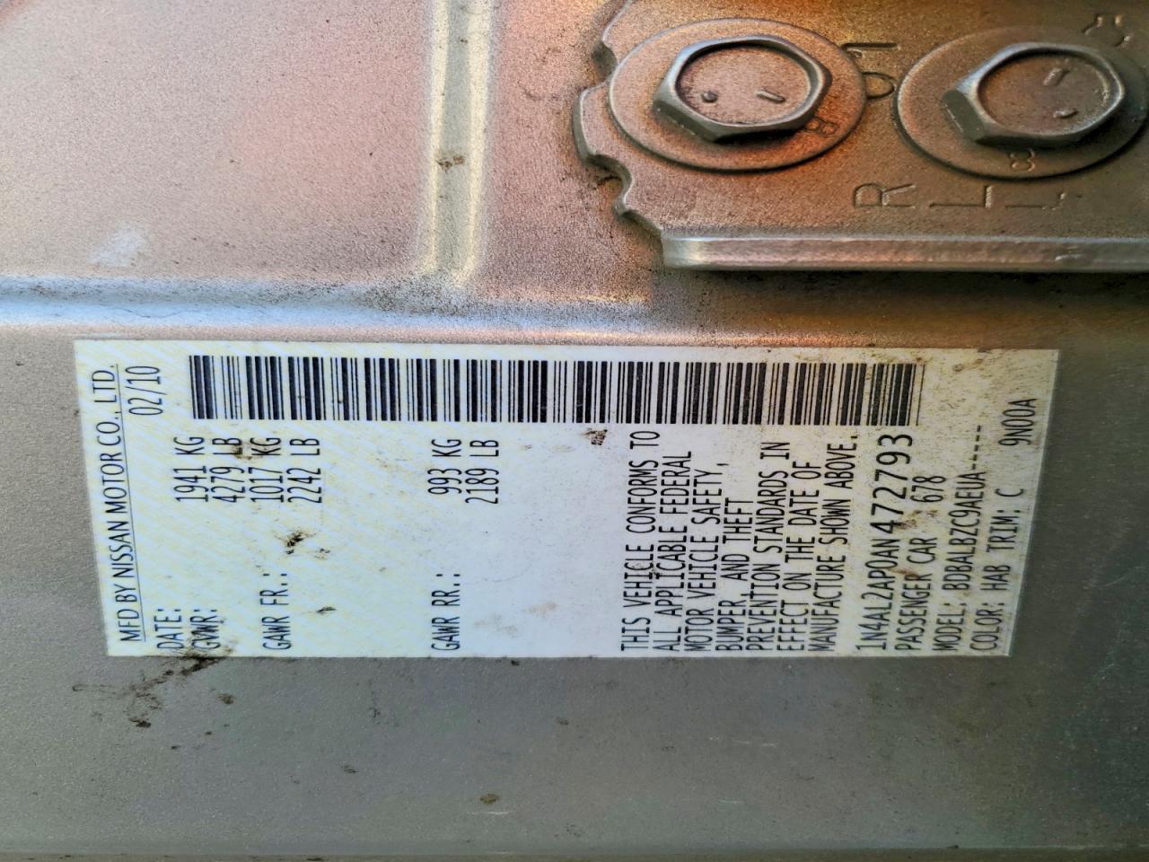 2010 Nissan Altima Gold vin: 1N4AL2AP0AN472793