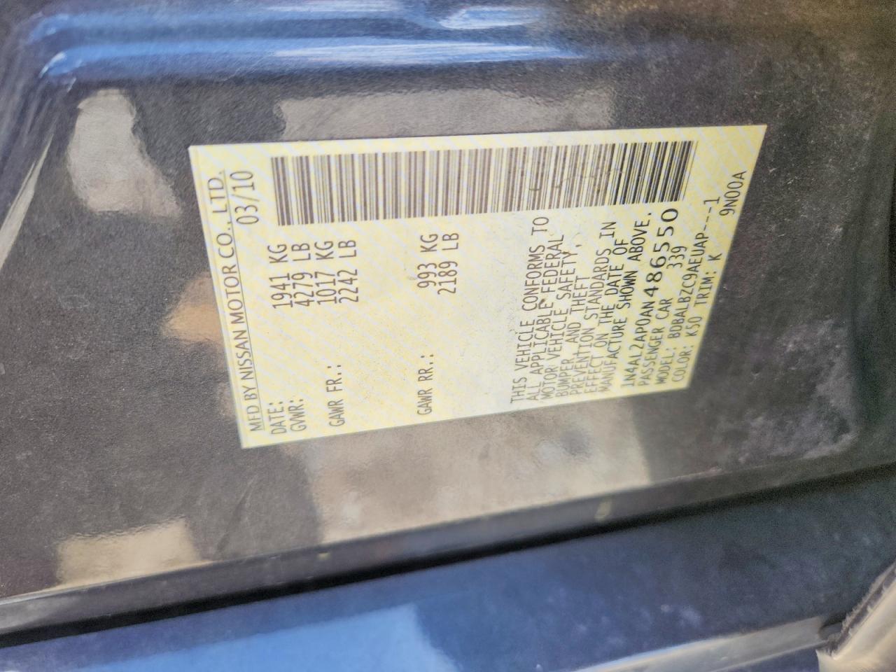 2010 Nissan Altima 2.5 Gray vin: 1N4AL2AP0AN486550