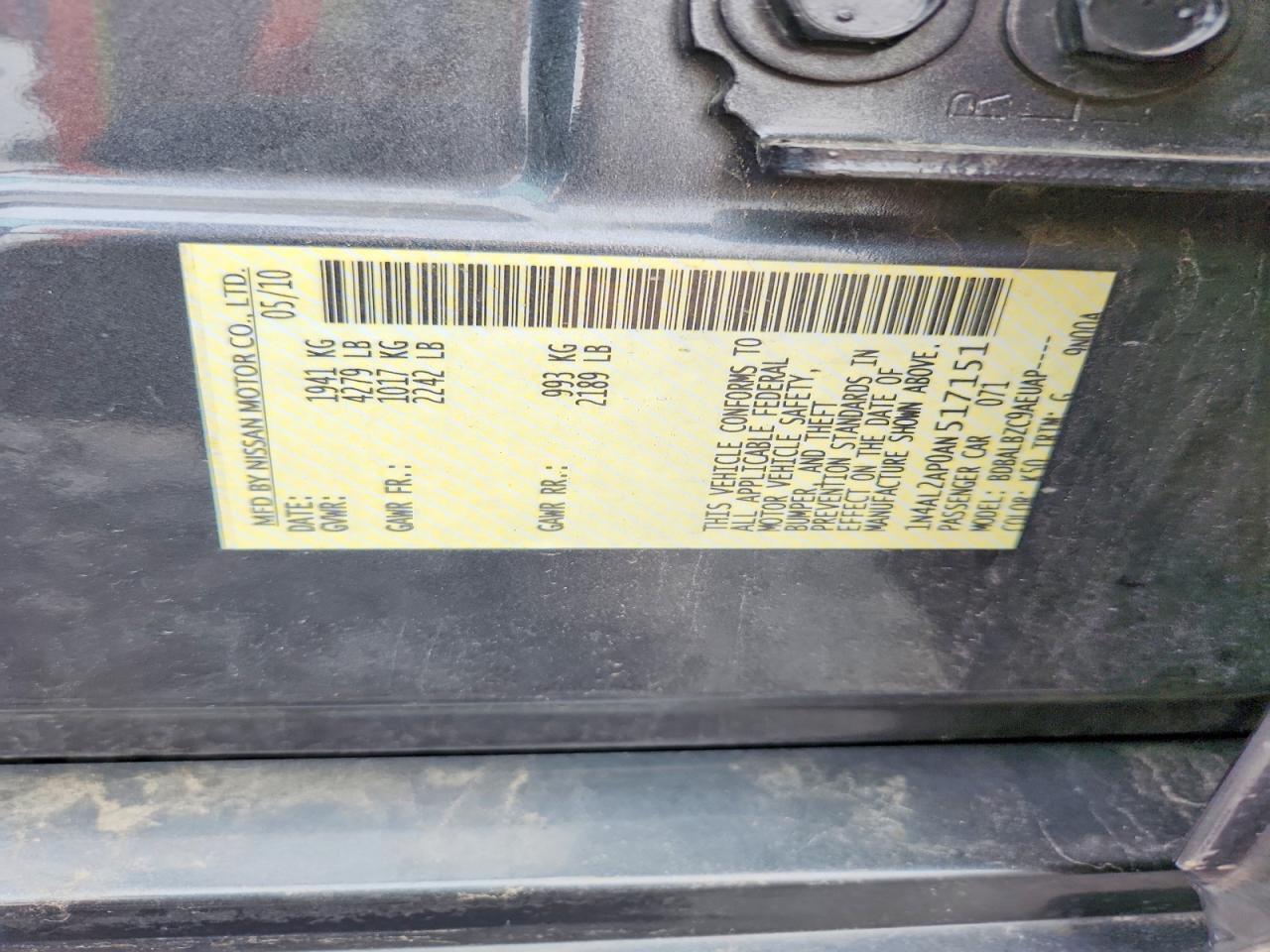 2010 Nissan Altima 2.5 Gray vin: 1N4AL2AP0AN517151