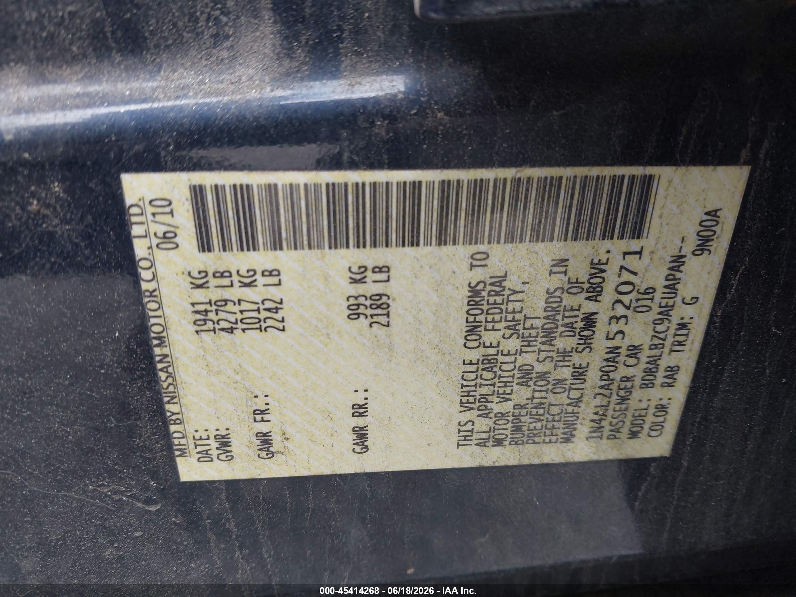 2010 Nissan Altima 2.5 S Blue vin: 1N4AL2AP0AN532071