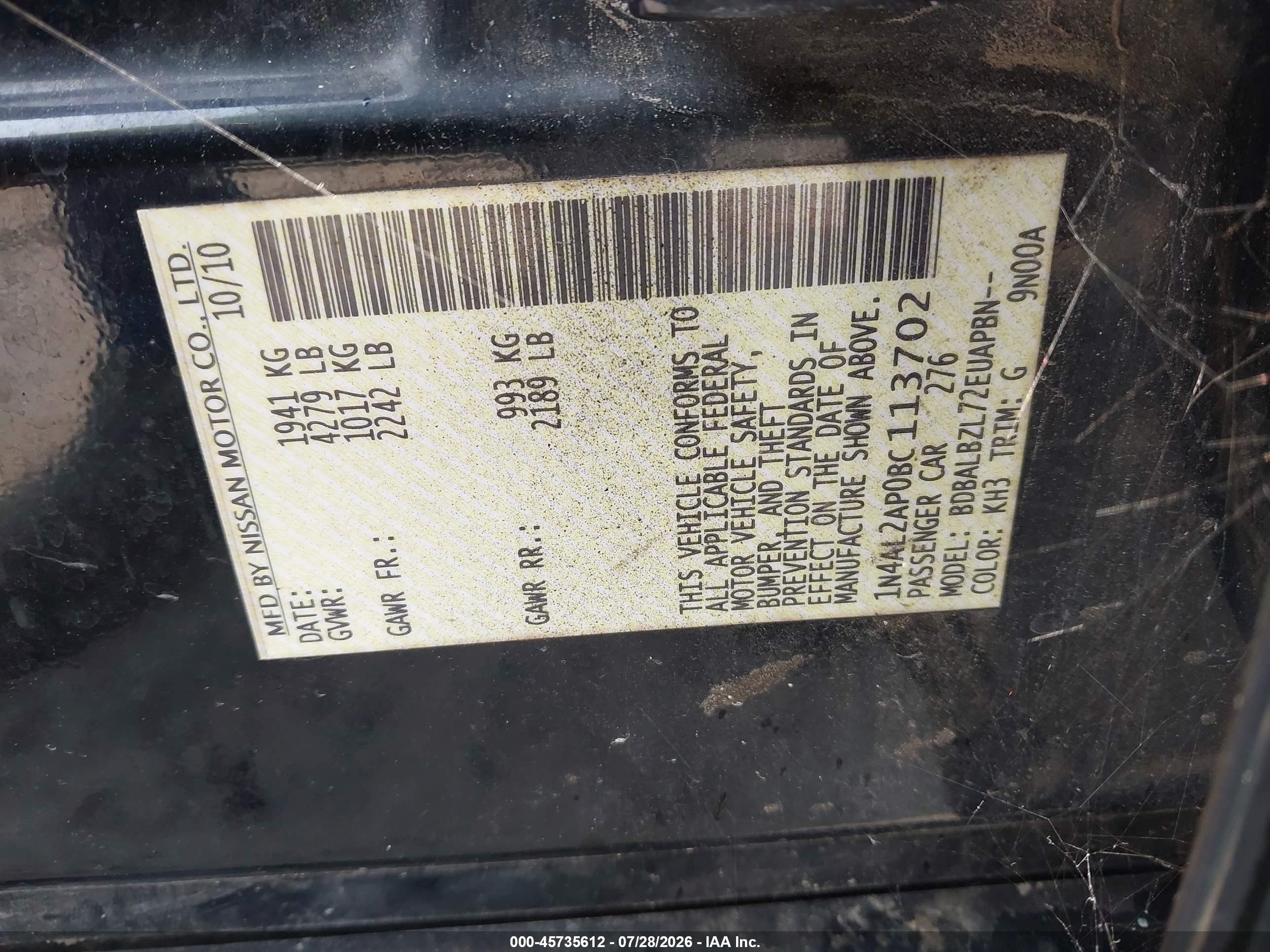 2011 Nissan Altima 2.5 S Black vin: 1N4AL2AP0BC113702