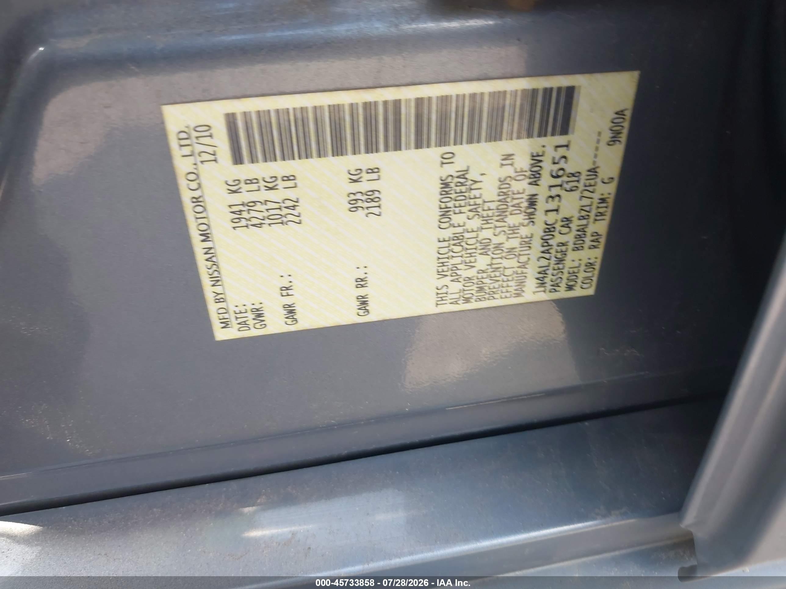 2011 Nissan Altima 2.5 S Blue vin: 1N4AL2AP0BC131651