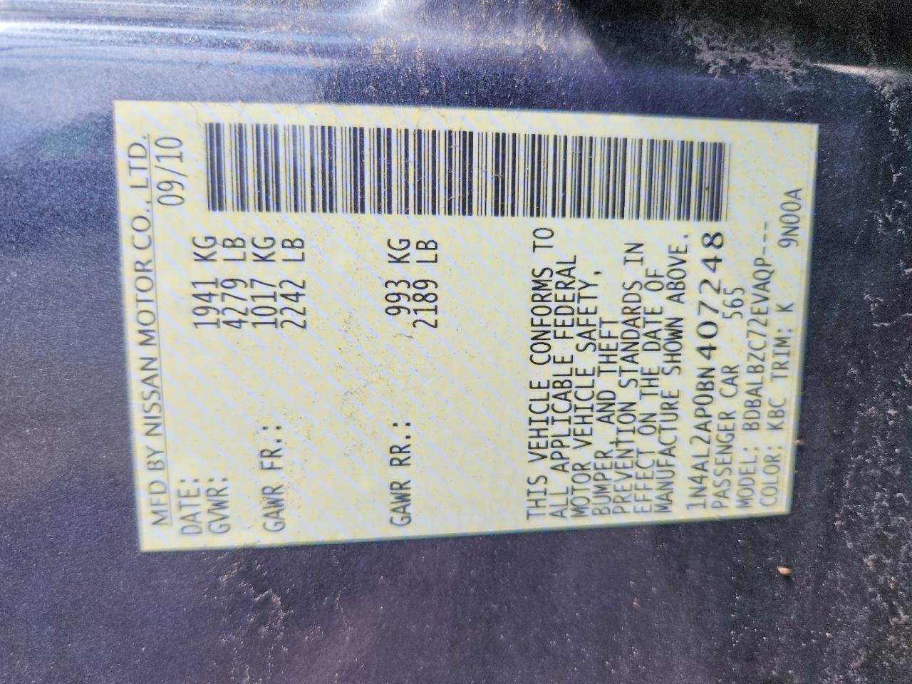 2011 Nissan Altima 2.5 Gray vin: 1N4AL2AP0BN407248