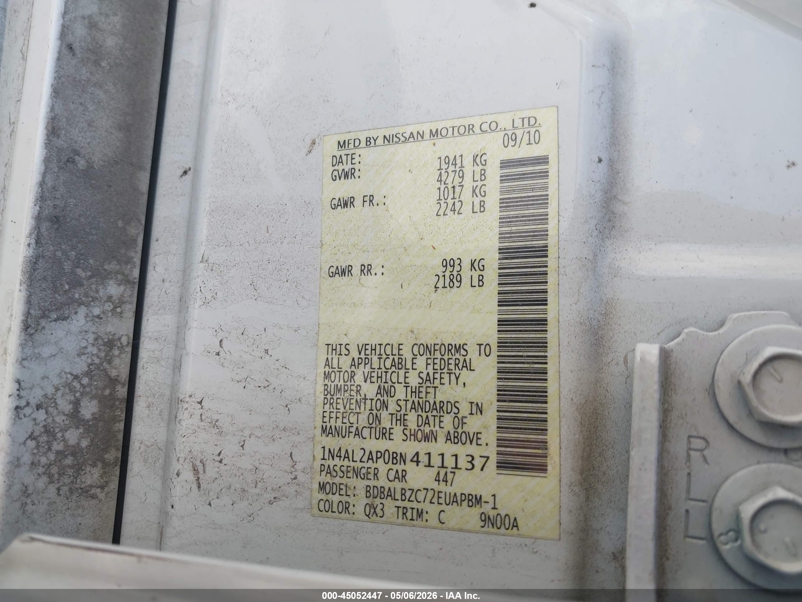 2011 Nissan Altima 2.5 S Белый vin: 1N4AL2AP0BN411137