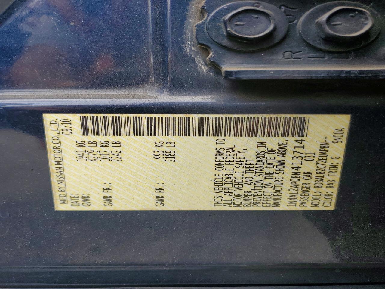 2011 Nissan Altima 2.5 Blue vin: 1N4AL2AP0BN413714