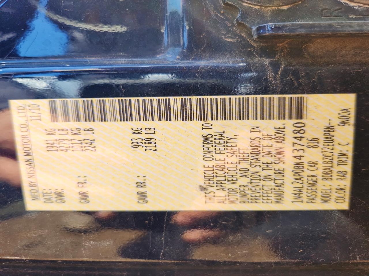 2011 Nissan Altima 2.5 Blue vin: 1N4AL2AP0BN437480