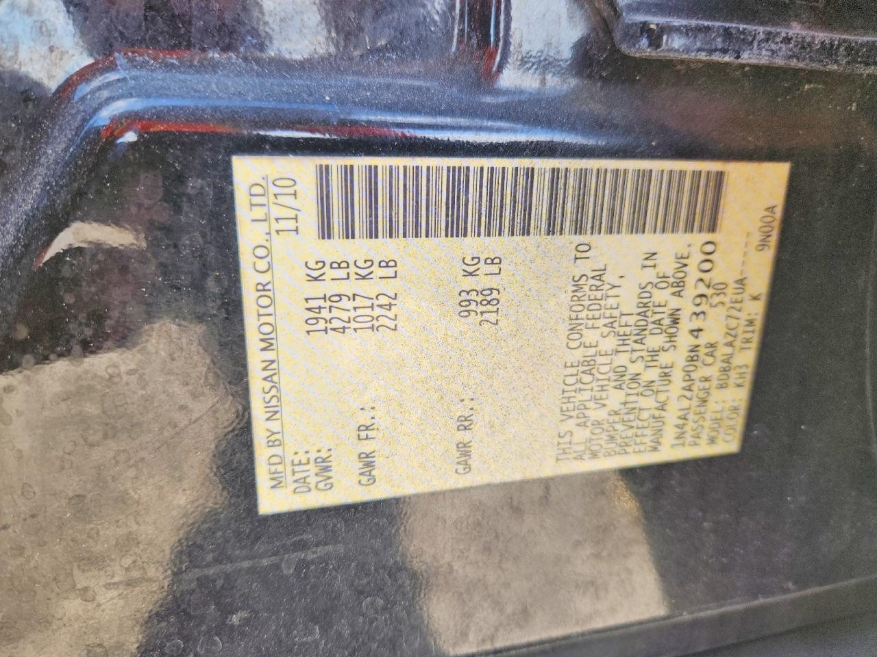 2011 Nissan Altima 2.5 Black vin: 1N4AL2AP0BN439200