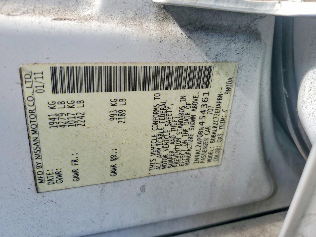 2011 Nissan Altima 2.5 White vin: 1N4AL2AP0BN454361