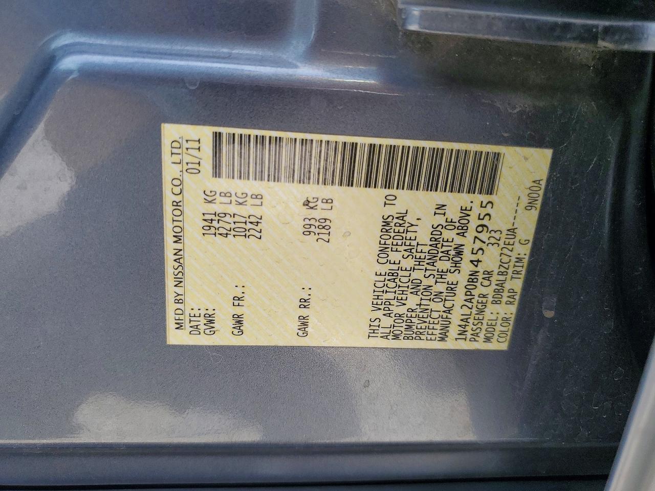 2011 Nissan Altima 2.5 Gray vin: 1N4AL2AP0BN457955