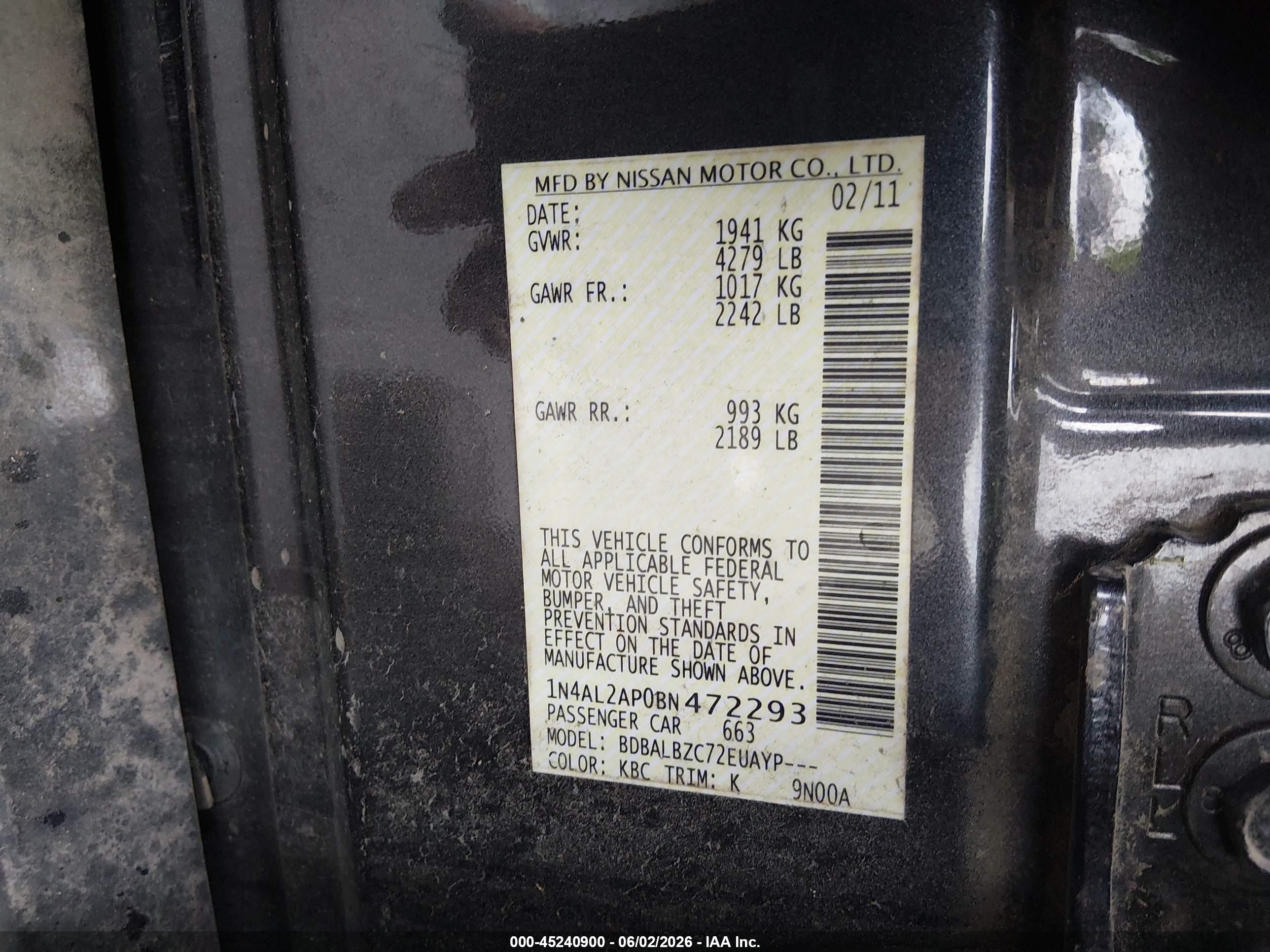 2011 Nissan Altima 2.5 S Gray vin: 1N4AL2AP0BN472293