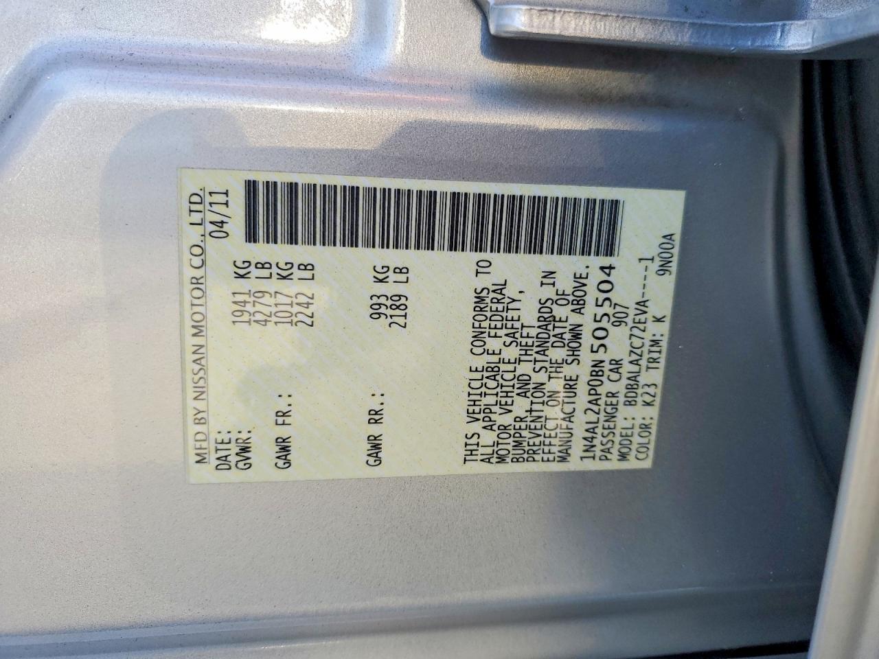 2011 Nissan Altima 2.5 Gray vin: 1N4AL2AP0BN505504