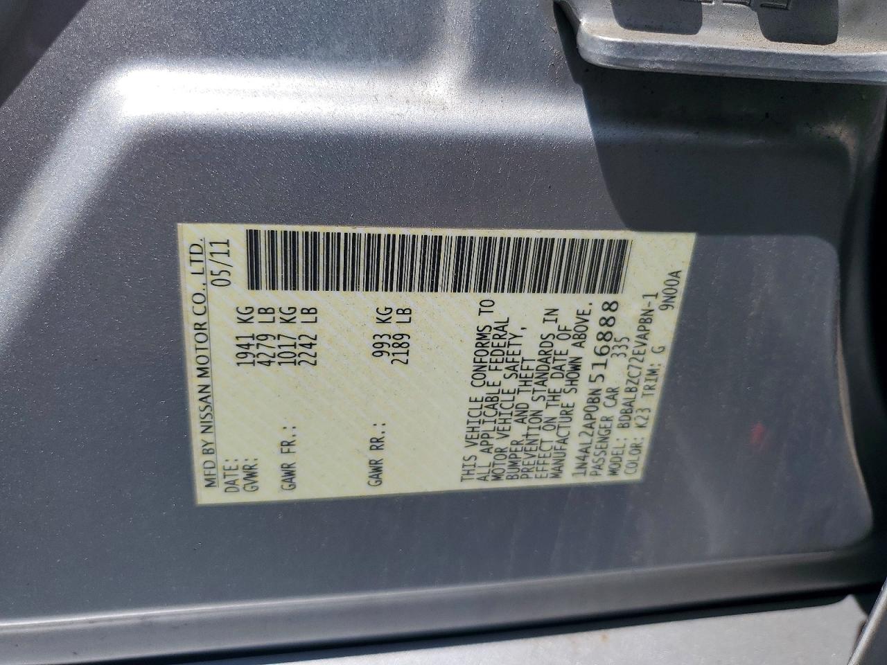 2011 Nissan Altima 2.5 Silver vin: 1N4AL2AP0BN516888