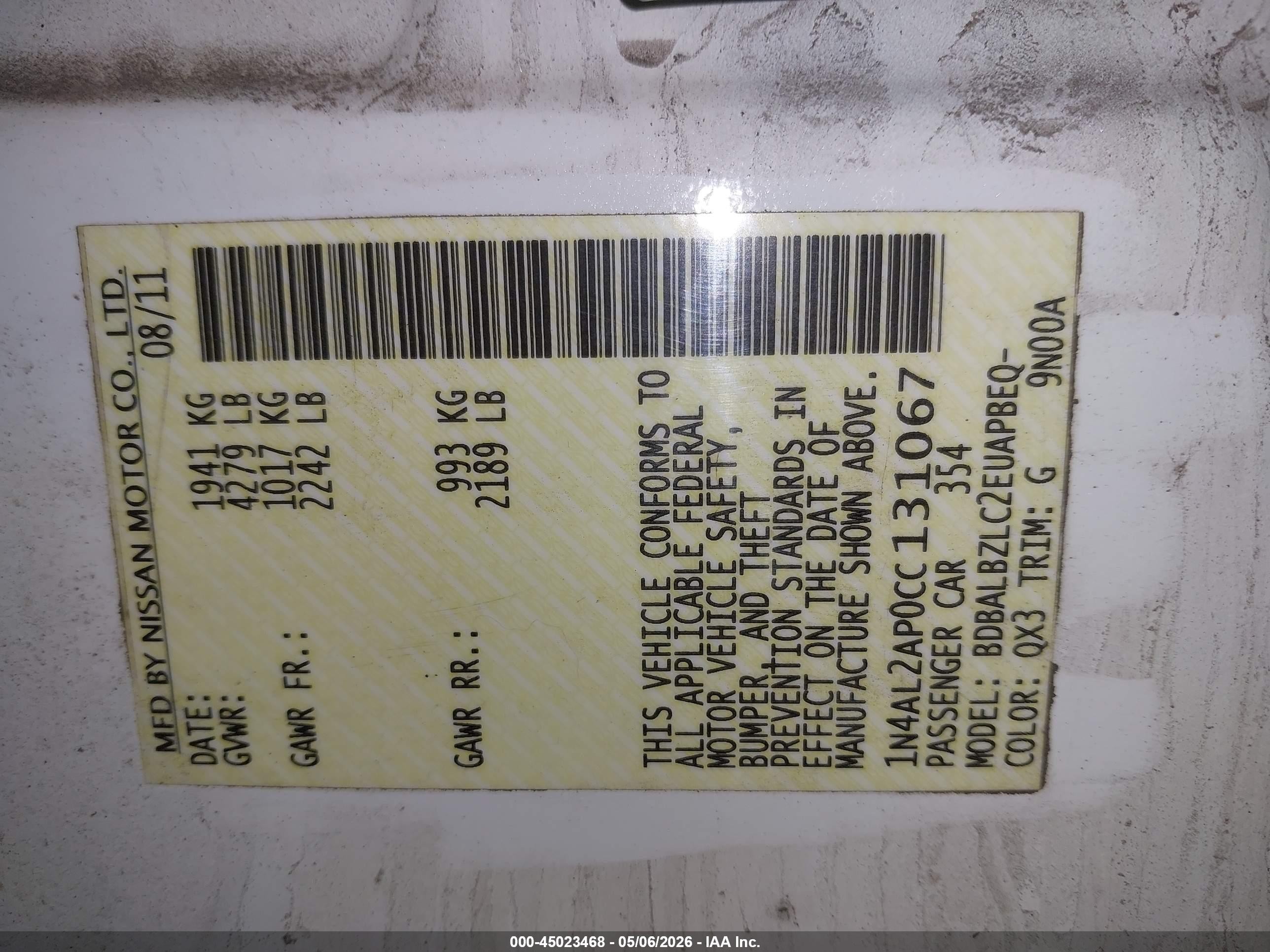2012 Nissan Altima 2.5 S White vin: 1N4AL2AP0CC131067