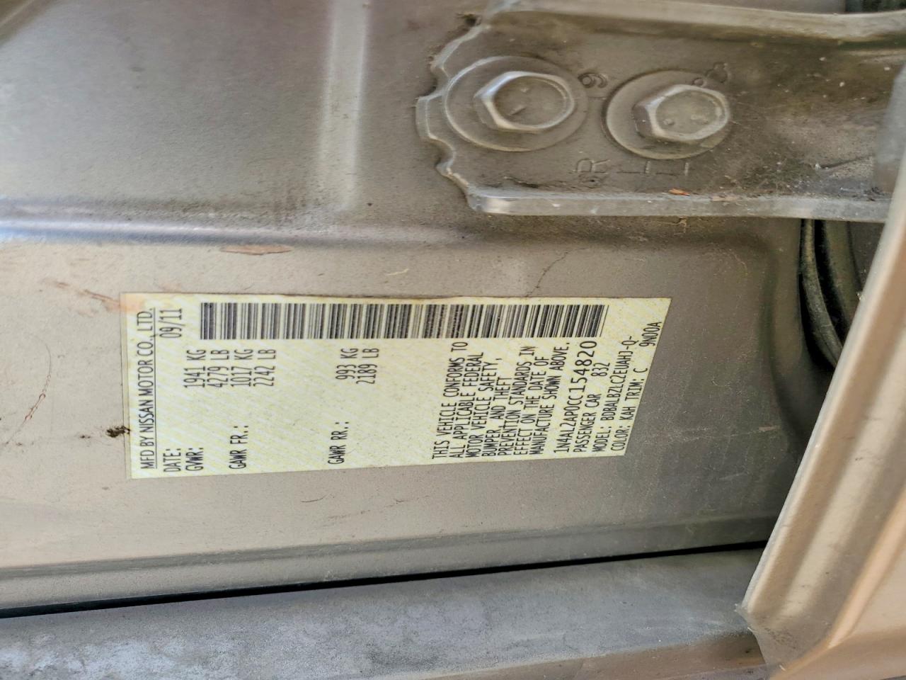 2012 Nissan Altima 2.5 Tan vin: 1N4AL2AP0CC154820