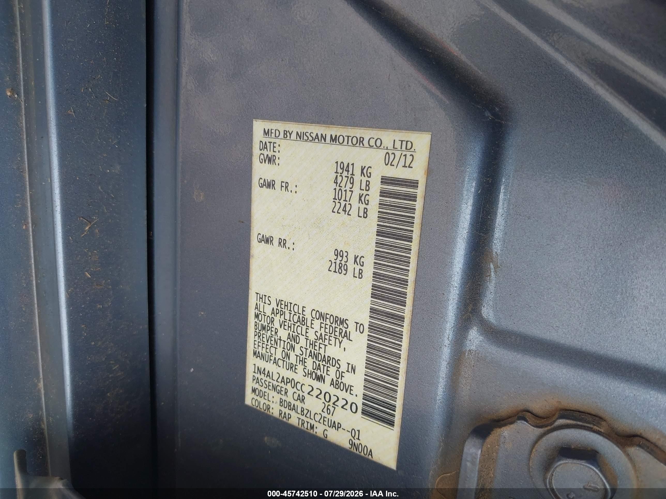 2012 Nissan Altima 2.5 S Gray vin: 1N4AL2AP0CC220220