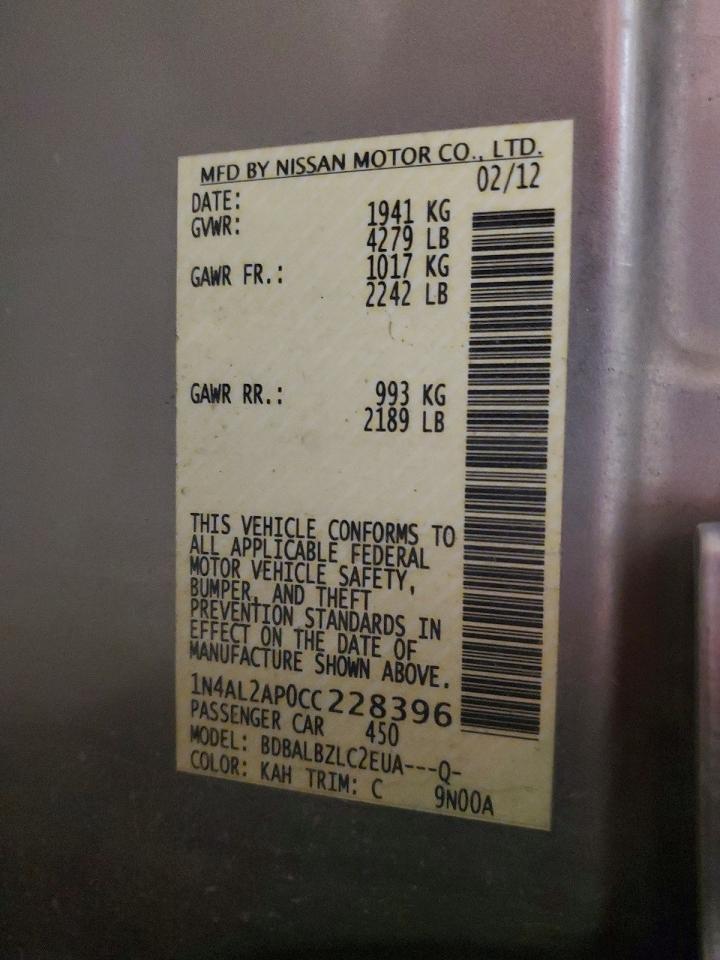 2012 Nissan Altima 2.5 Gold vin: 1N4AL2AP0CC228396