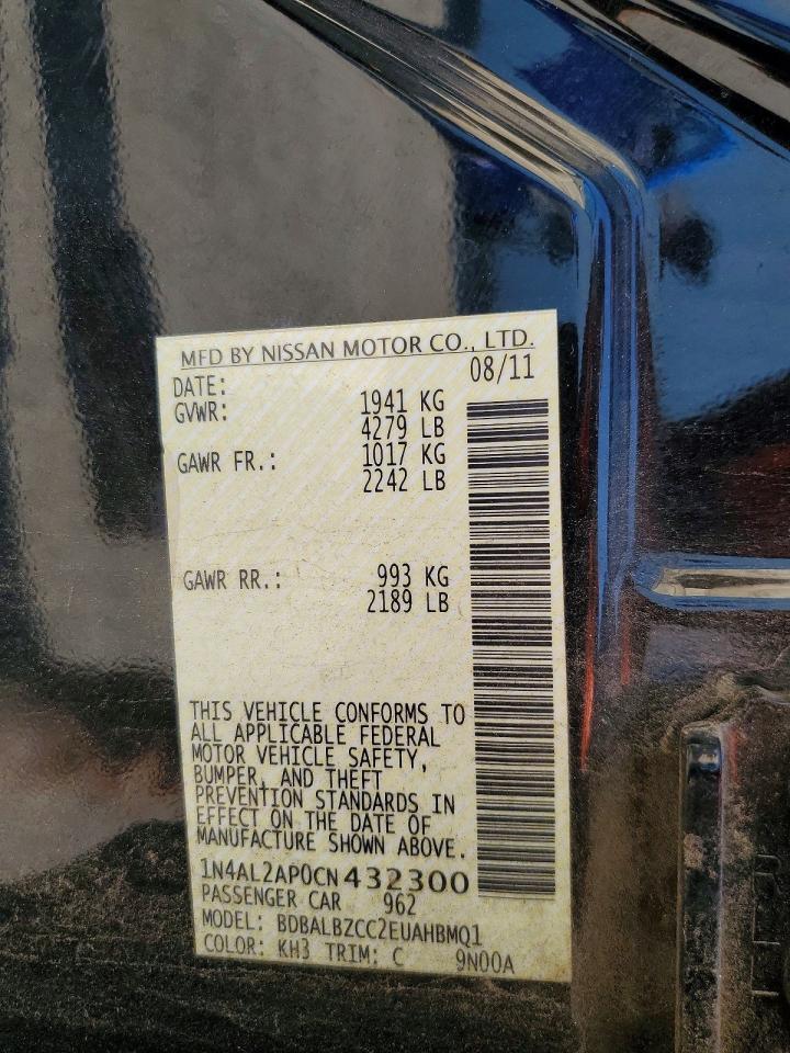 2012 Nissan Altima 2.5 Black vin: 1N4AL2AP0CN432300