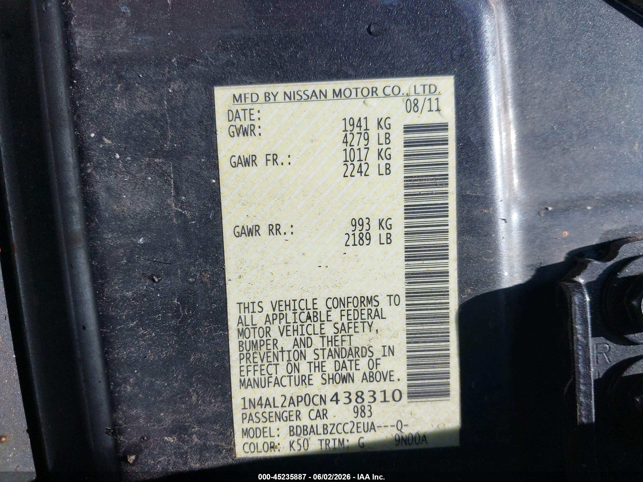 2012 Nissan Altima 2.5 S Gray vin: 1N4AL2AP0CN438310