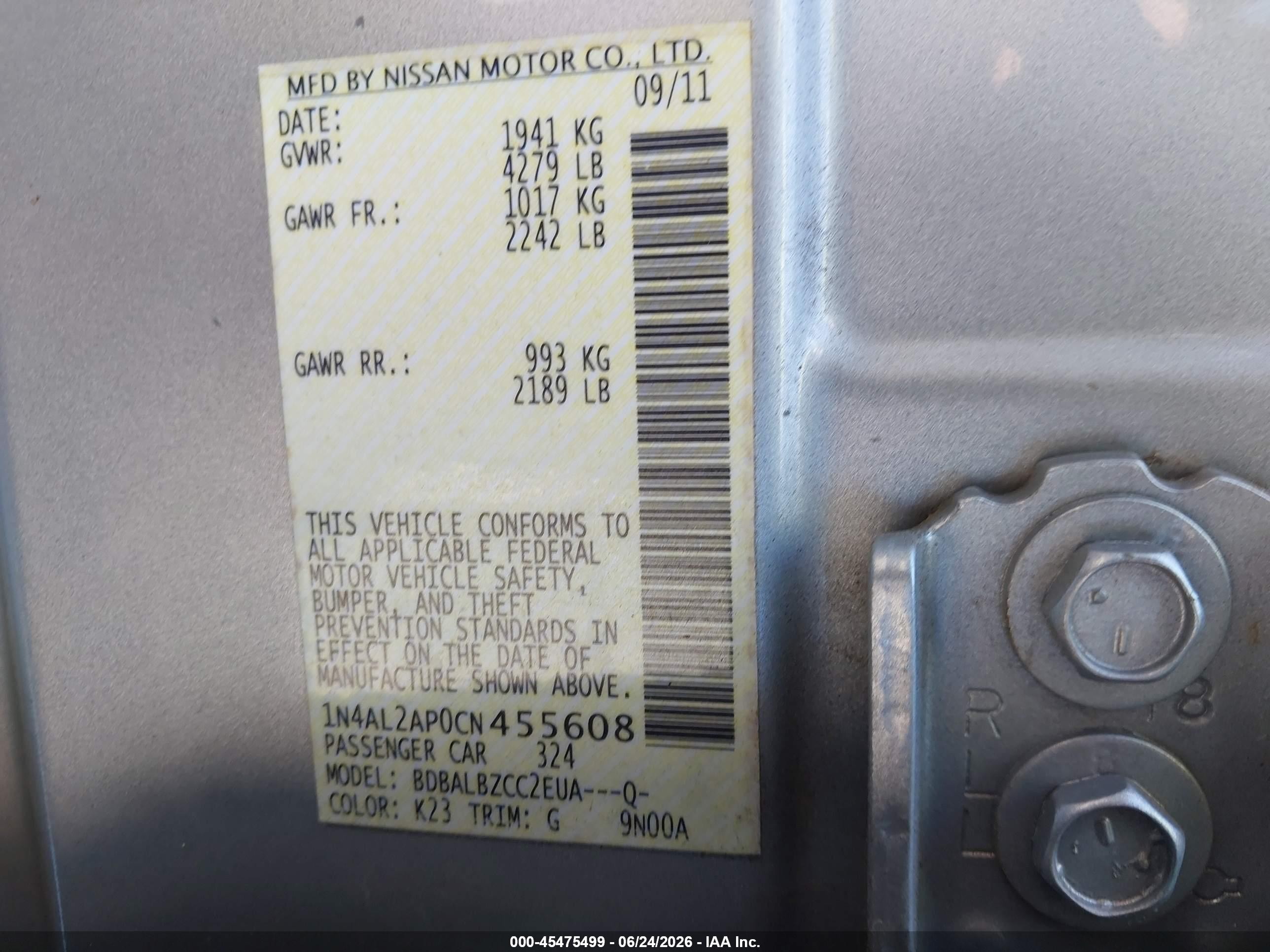 2012 Nissan Altima 2.5 S Silver vin: 1N4AL2AP0CN455608