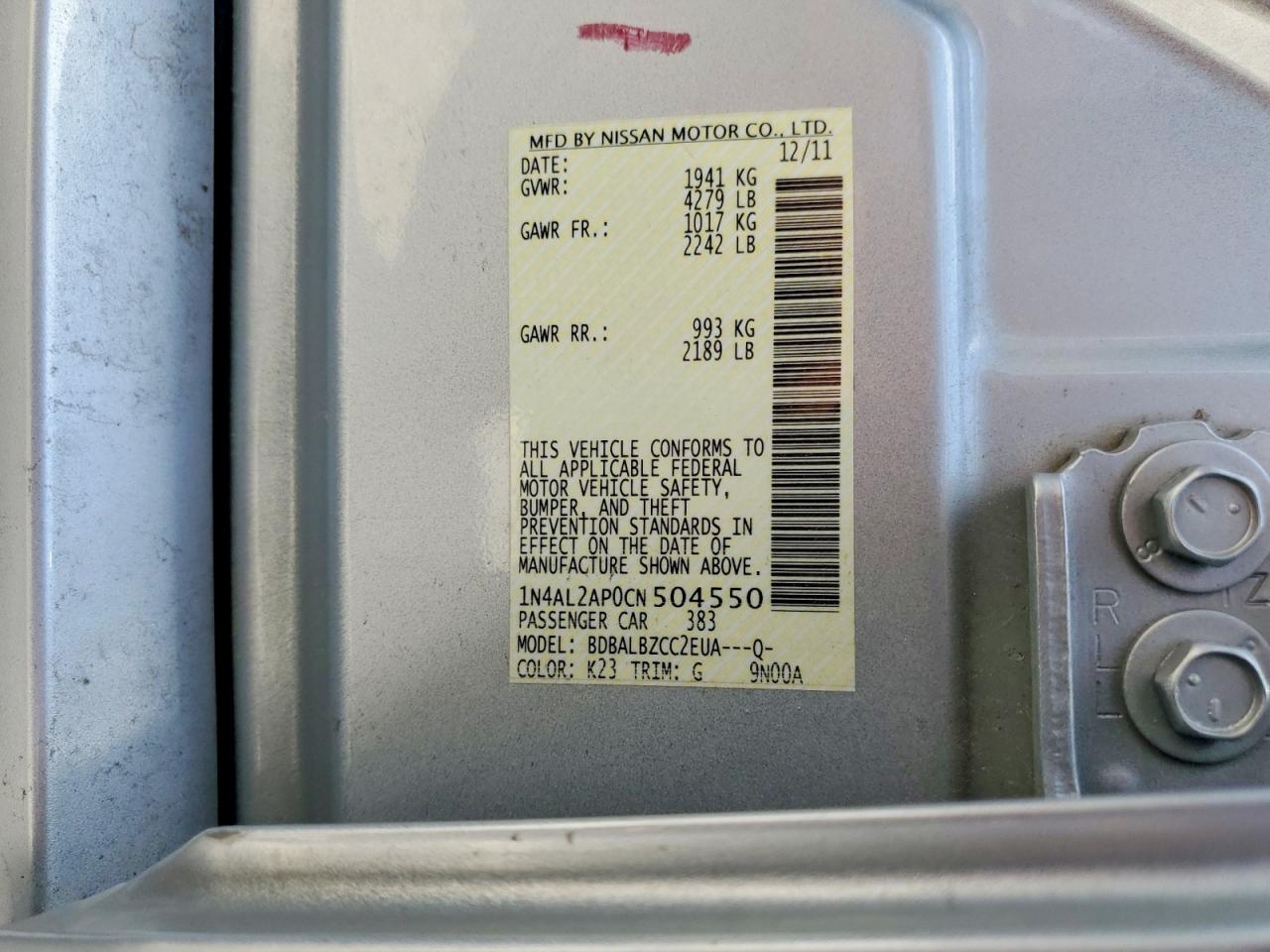 2012 Nissan Altima 2.5 Silver vin: 1N4AL2AP0CN504550