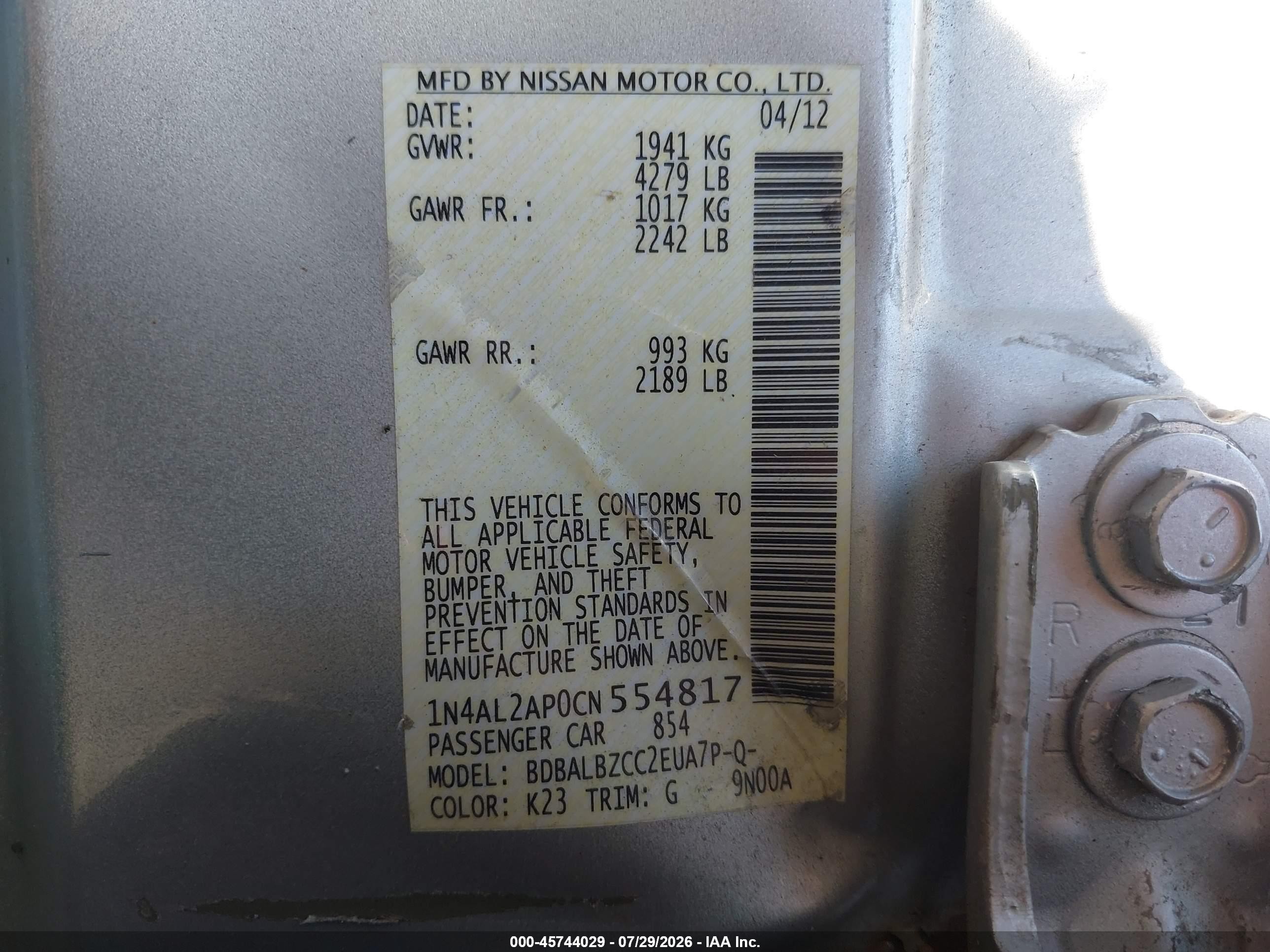 2012 Nissan Altima 2.5 S Silver vin: 1N4AL2AP0CN554817
