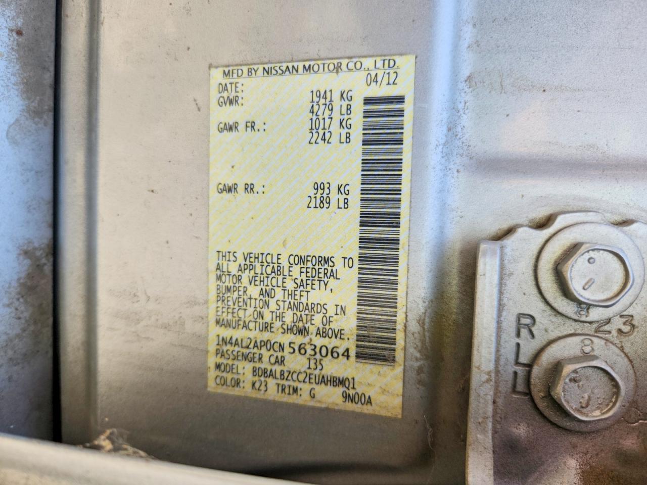 2012 Nissan Altima Silver vin: 1N4AL2AP0CN563064