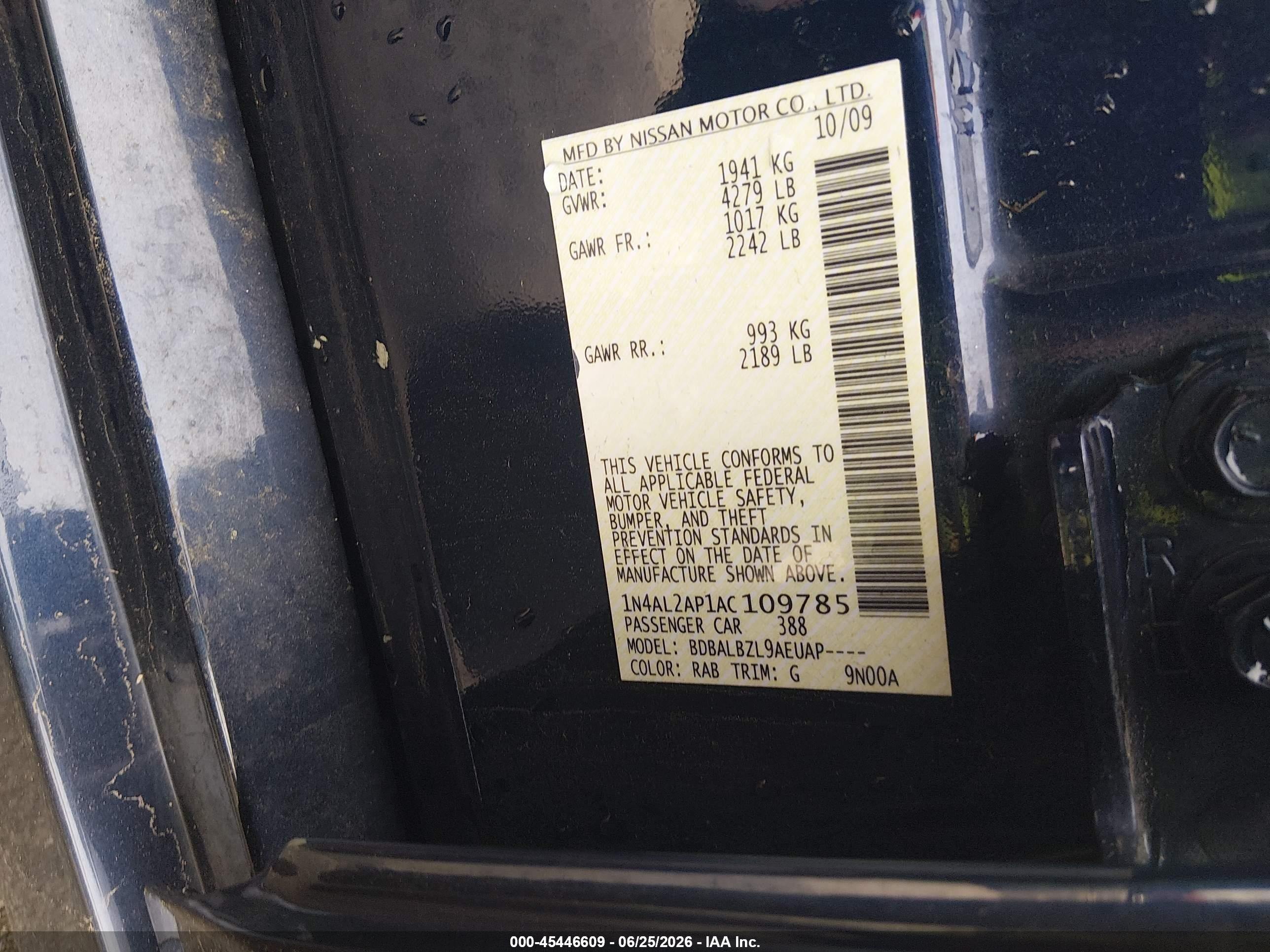 2010 Nissan Altima 2.5 S Blue vin: 1N4AL2AP1AC109785