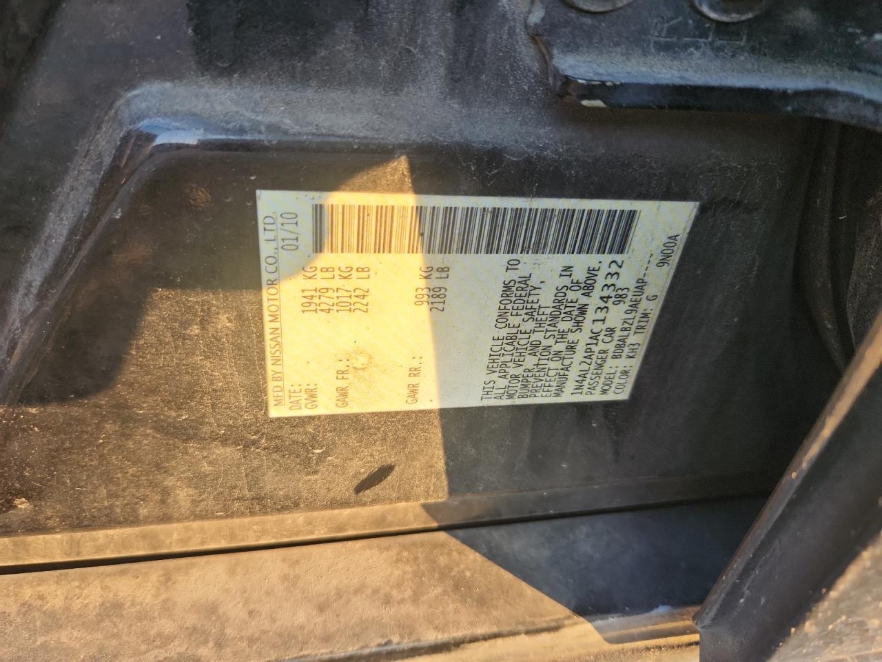 2010 Nissan Altima 2.5 Black vin: 1N4AL2AP1AC134332
