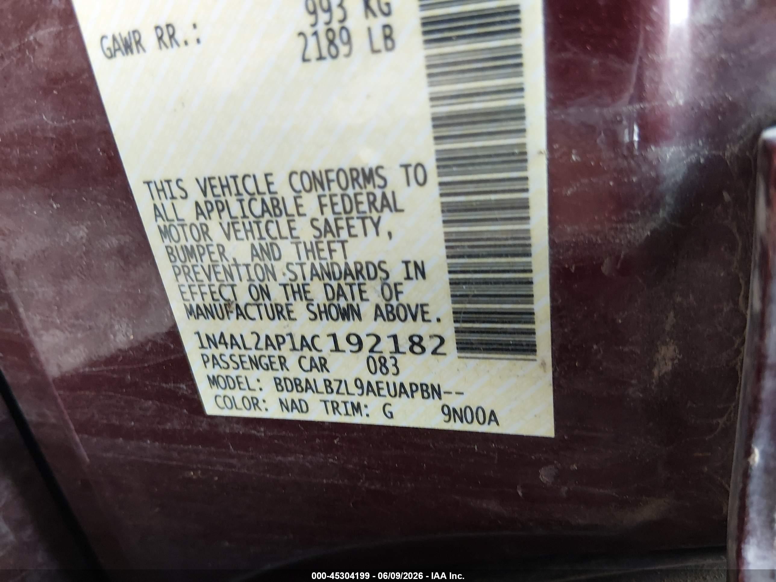 2010 Nissan Altima 2.5 S Red vin: 1N4AL2AP1AC192182