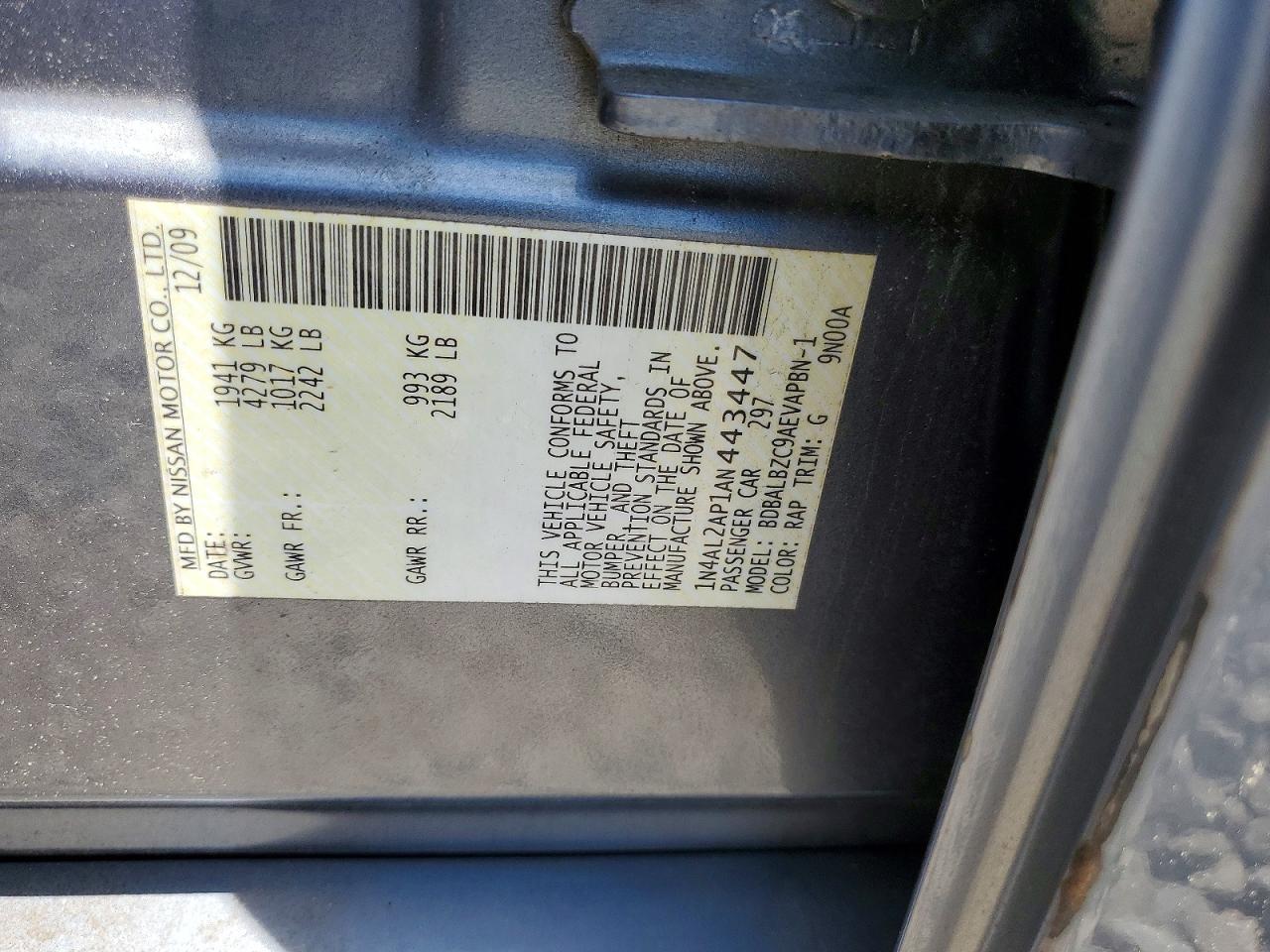 2010 Nissan Altima 2.5 Gray vin: 1N4AL2AP1AN443447