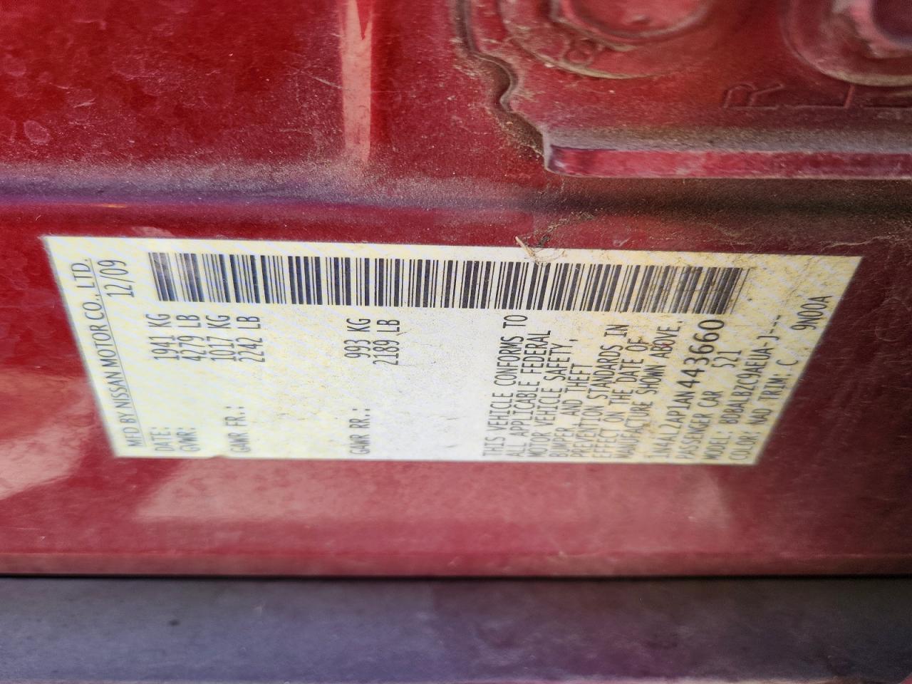 2010 Nissan Altima 2.5 Red vin: 1N4AL2AP1AN443660